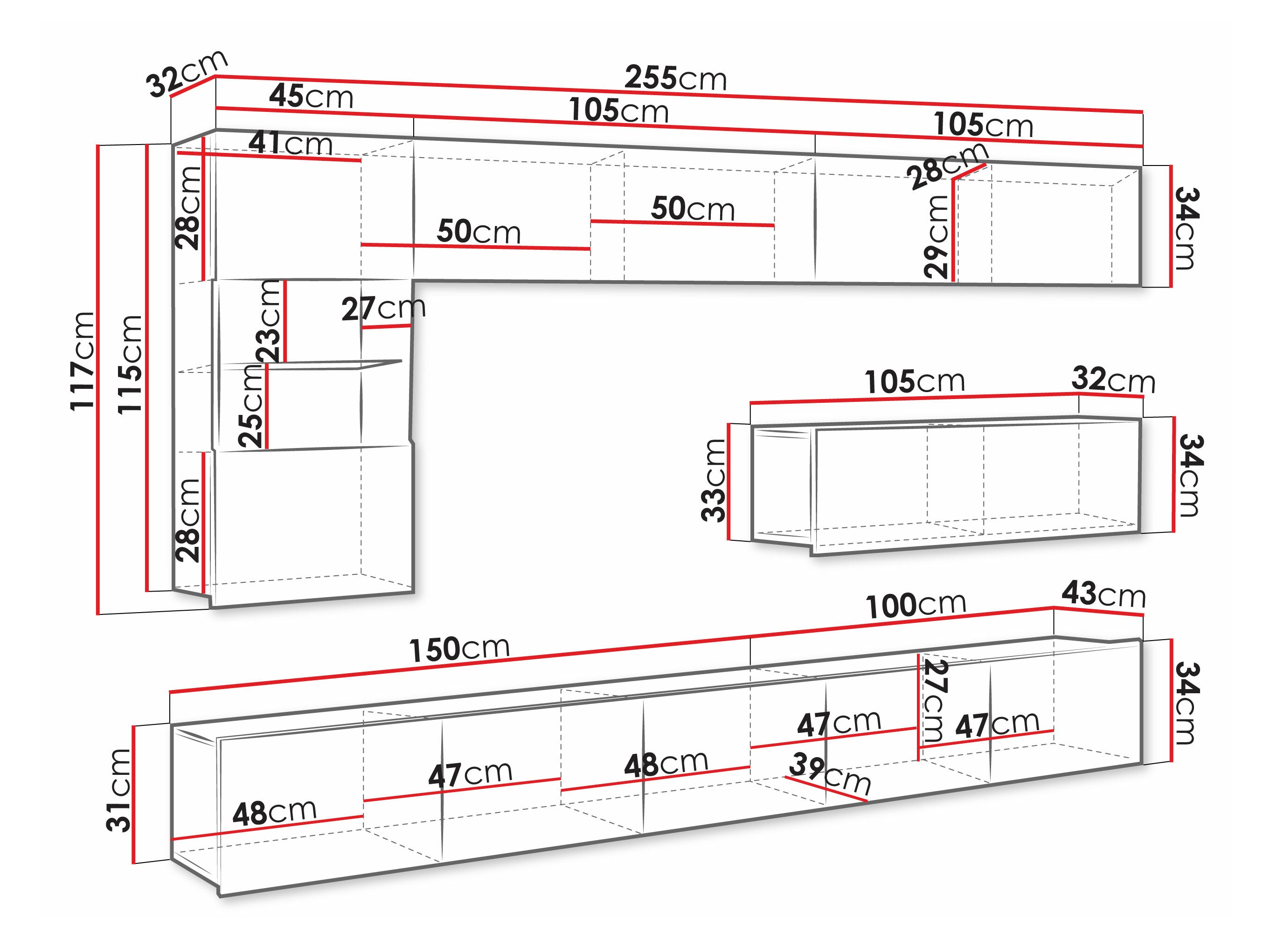 Conjunto para sala de estar Remus IV (Preto + Preto brilhante)