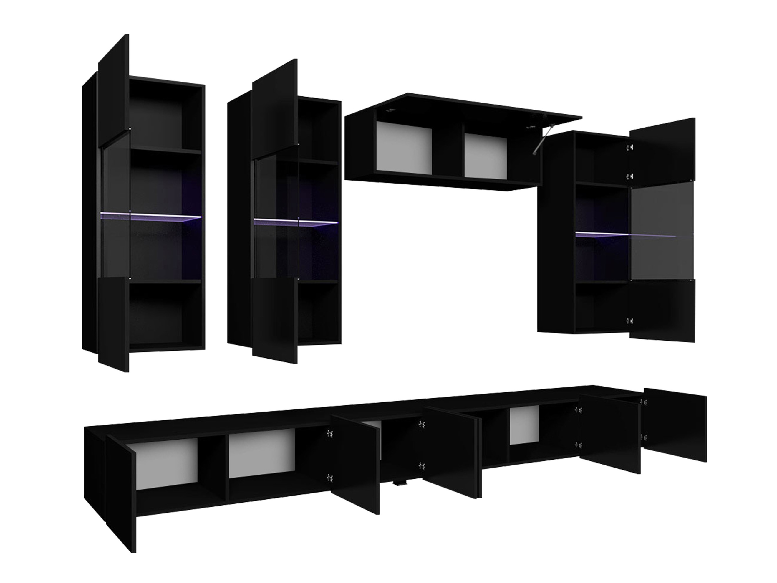 Conjunto para sala de estar Remus V (Preto + Preto brilhante)