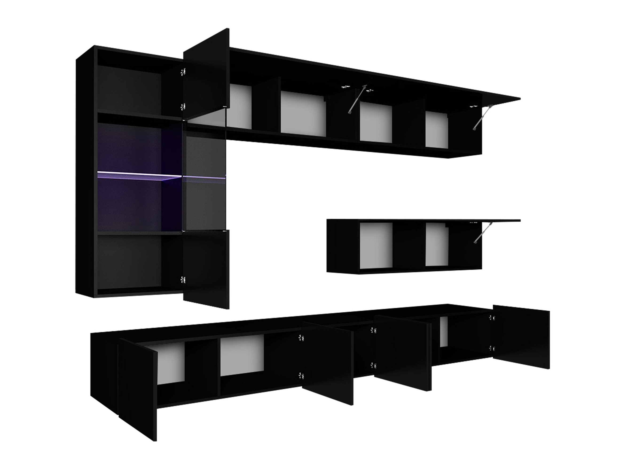 Conjunto para sala de estar Tivdalu 108 (Preto + Preto brilhante)