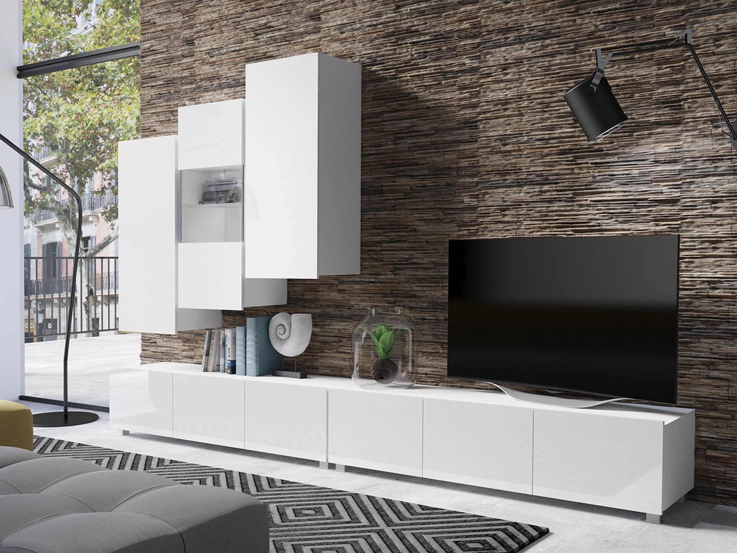 Armário suspenso Remus III (Branco + Branco brilhante)