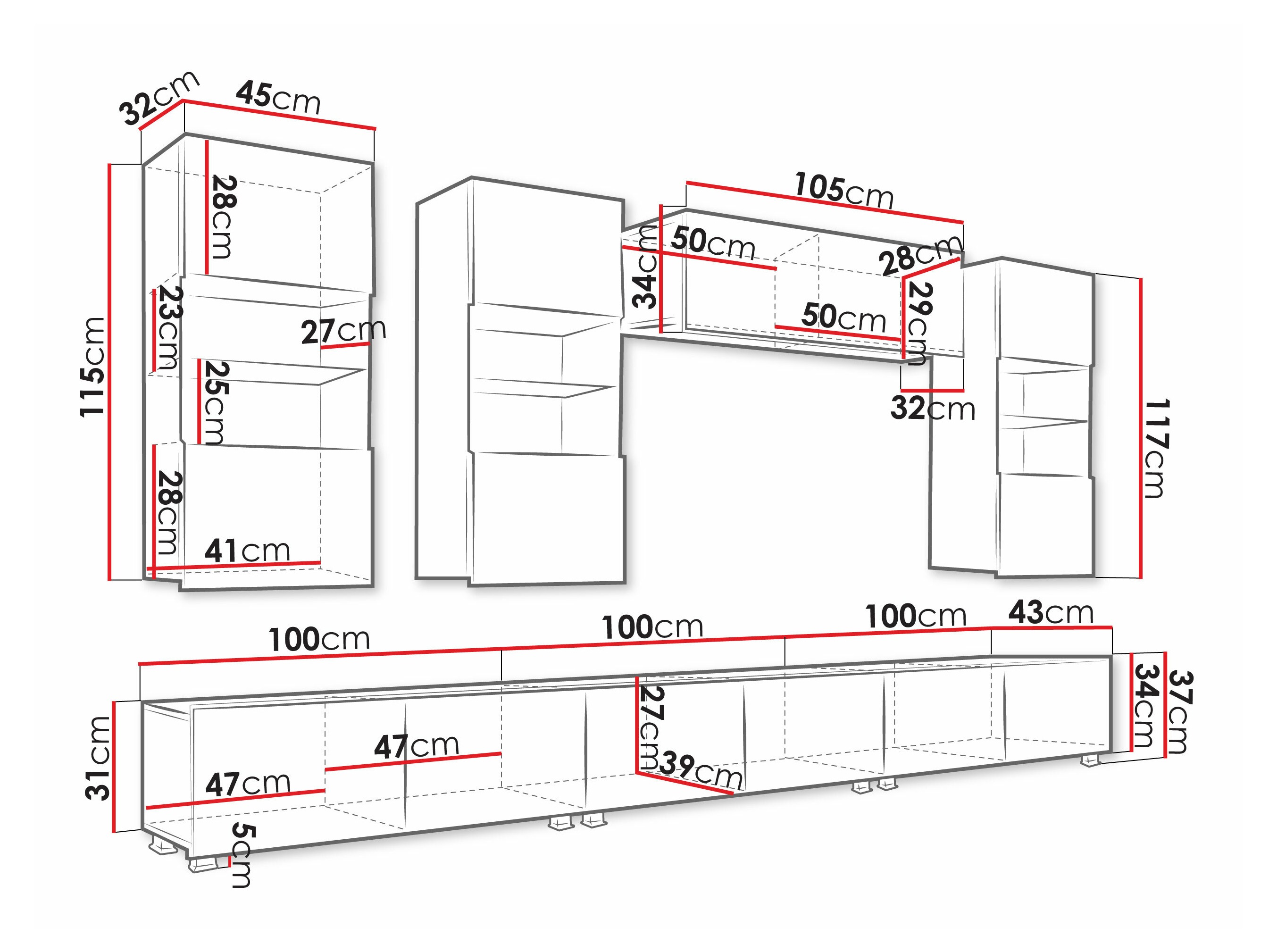 Conjunto para sala de estar Remus XI (Branco + Branco brilhante)