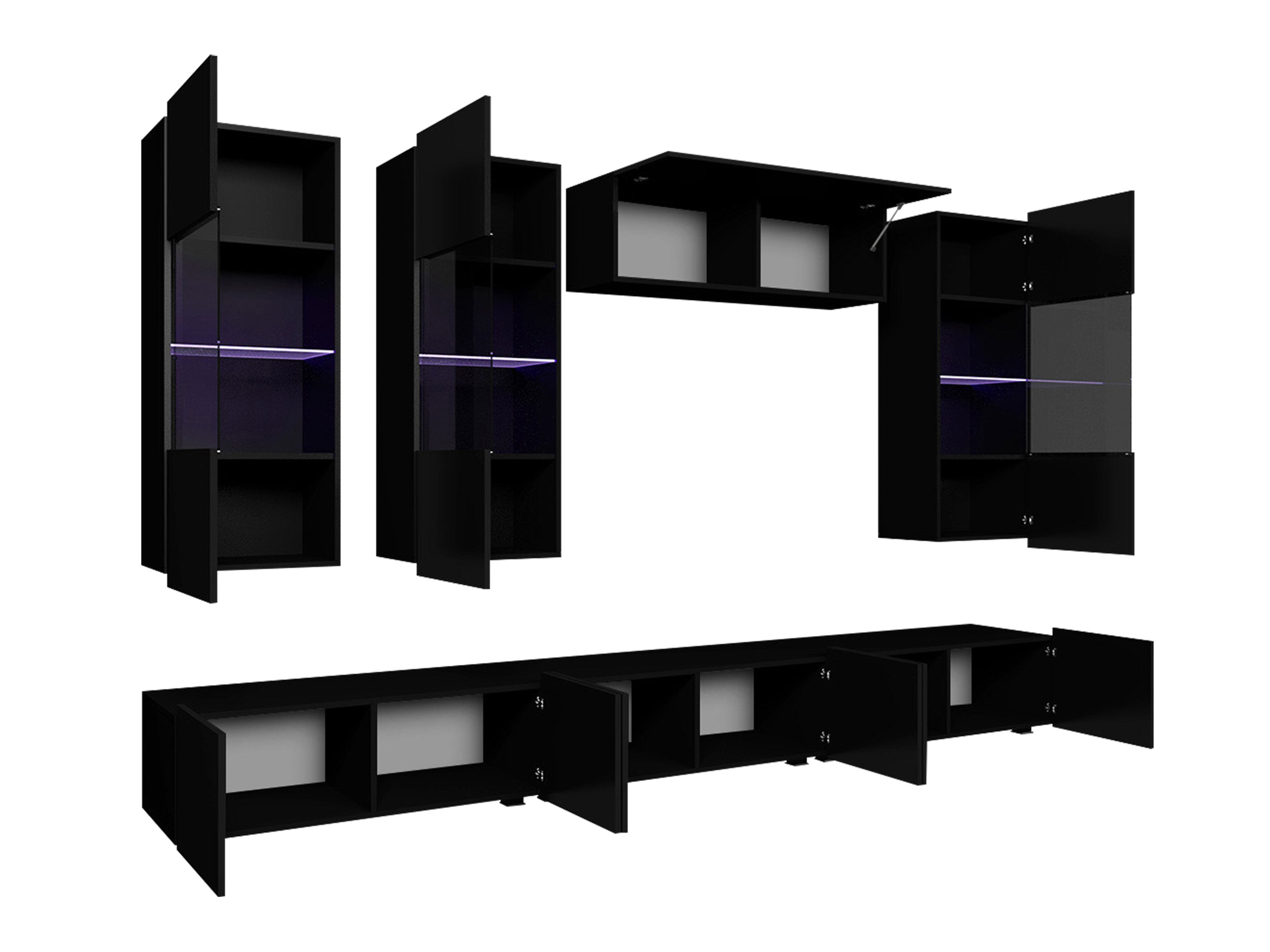 Conjunto para sala de estar Remus XI (Preto + Preto brilhante)