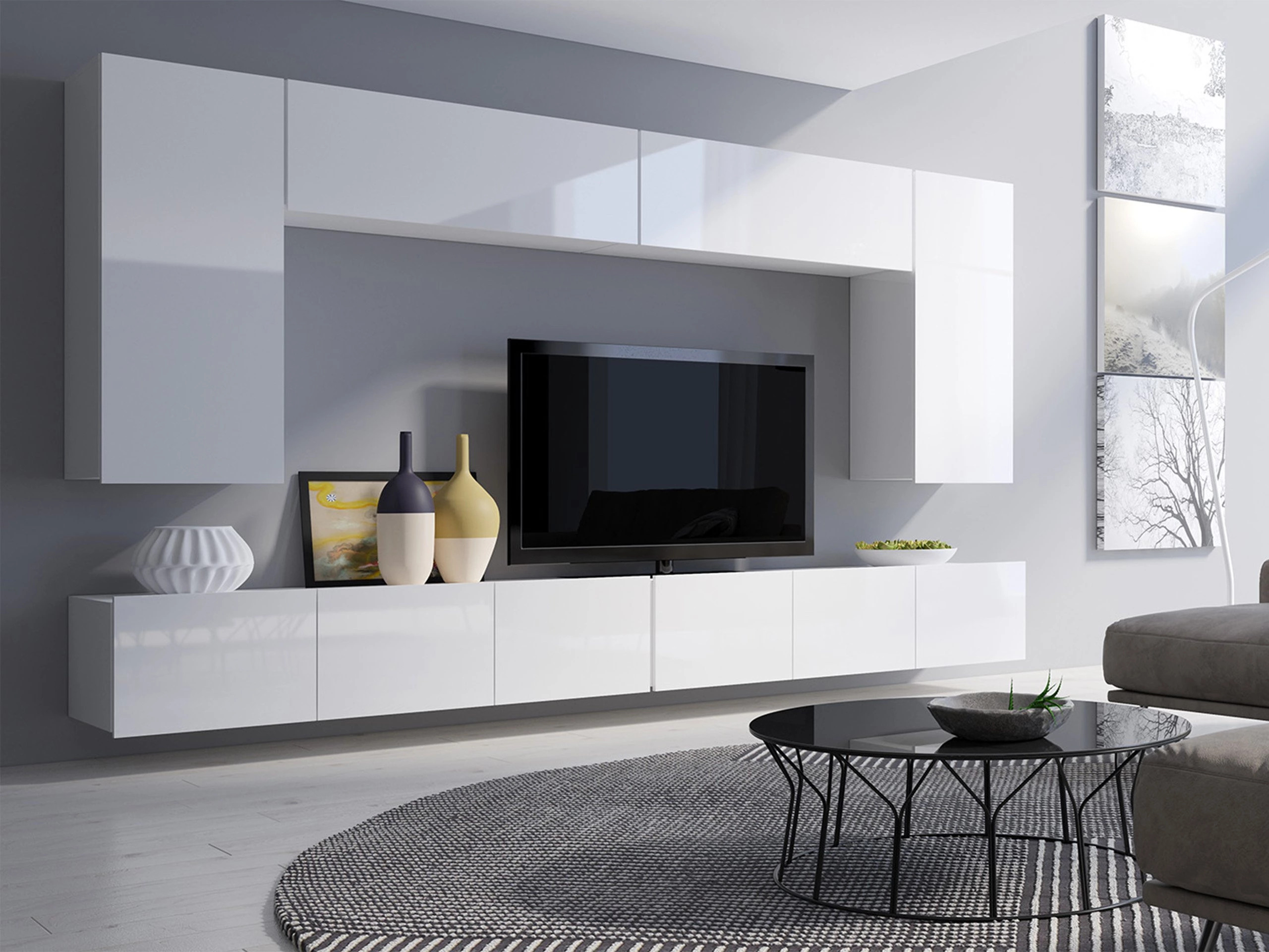 Conjunto para sala de estar Remus XIII (Branco + Branco brilhante)