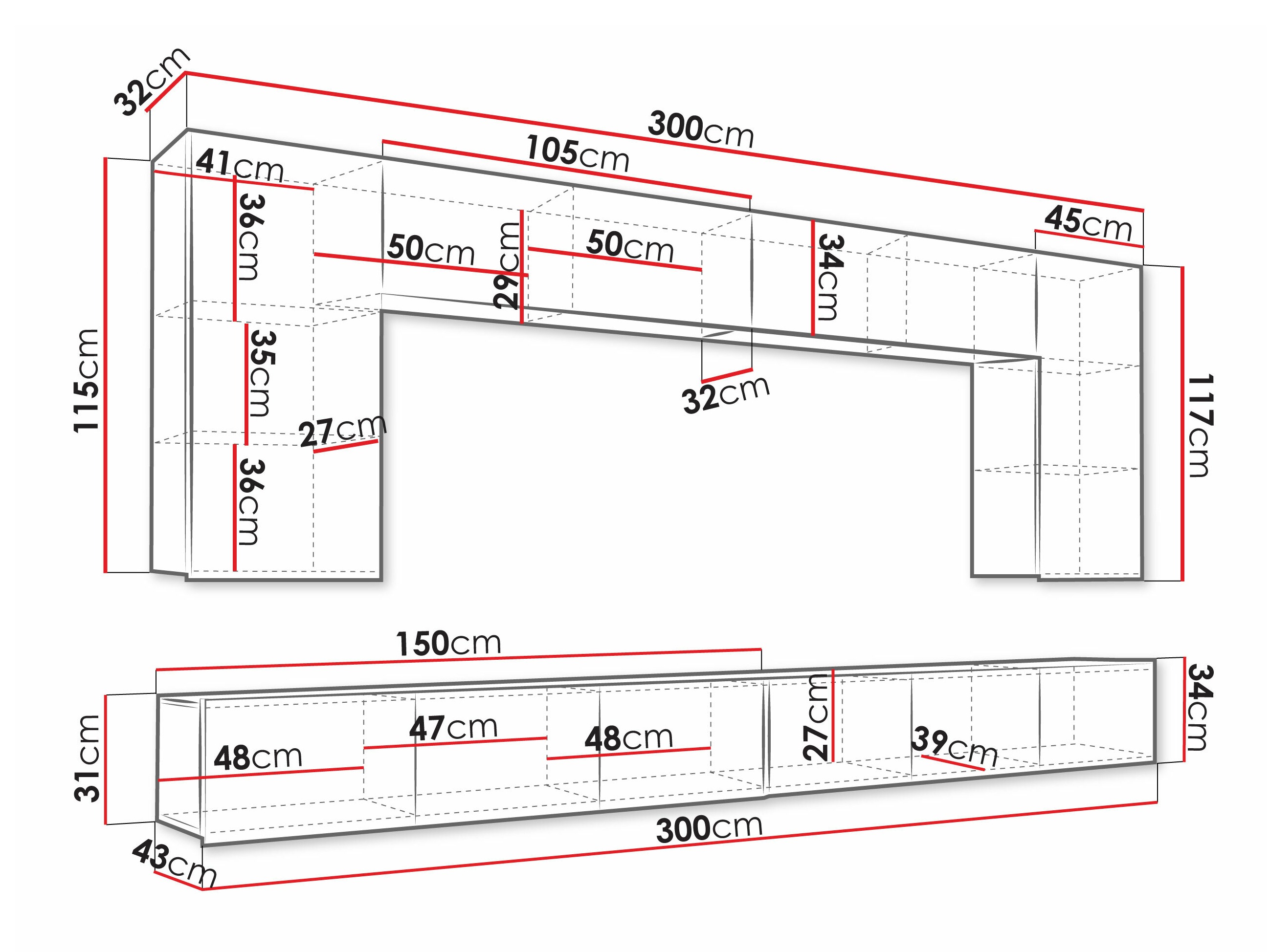 Conjunto para sala de estar Remus XIII (Branco + Branco brilhante)