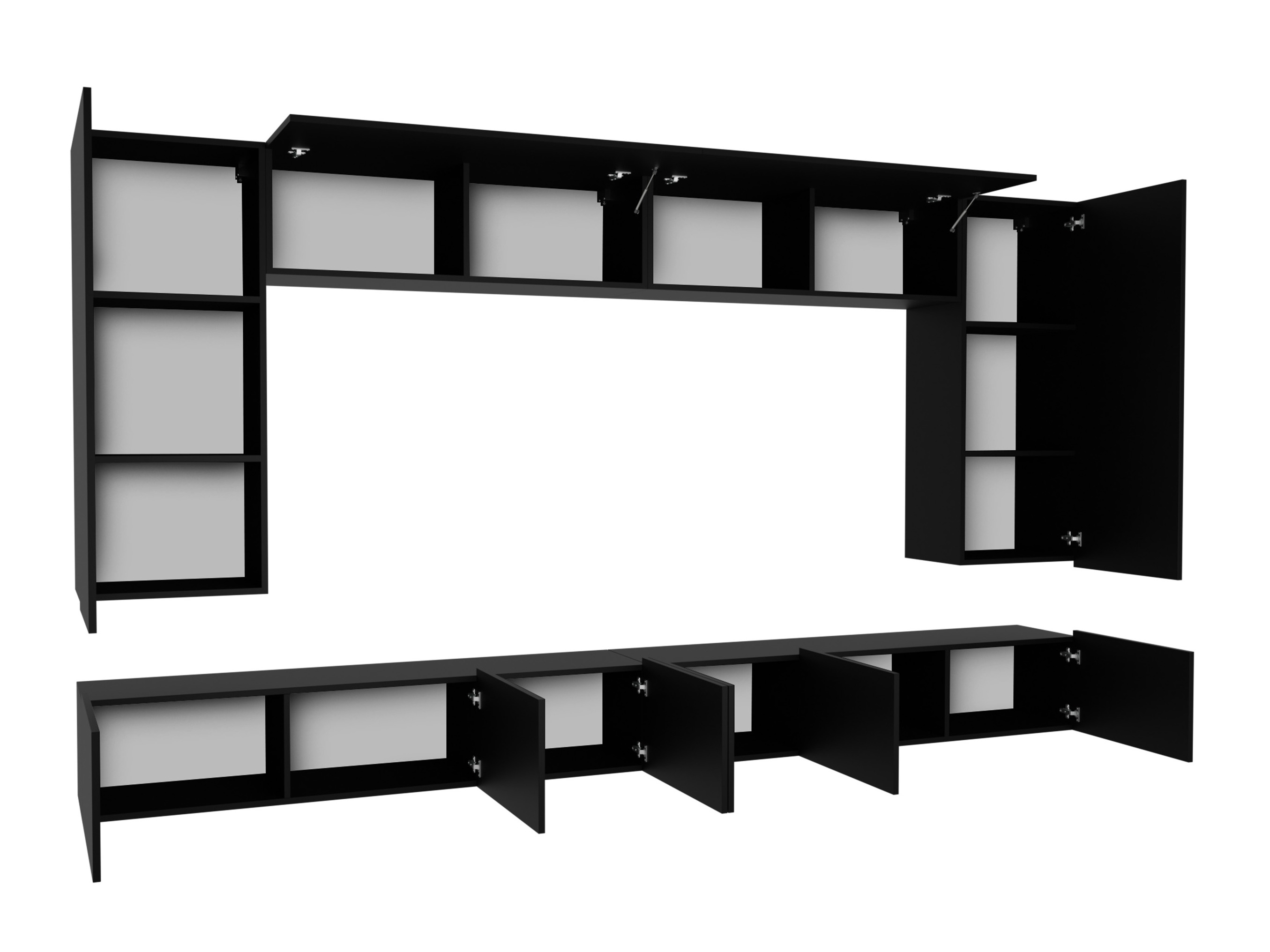 Conjunto para sala de estar Remus XIII (Preto + Preto brilhante)