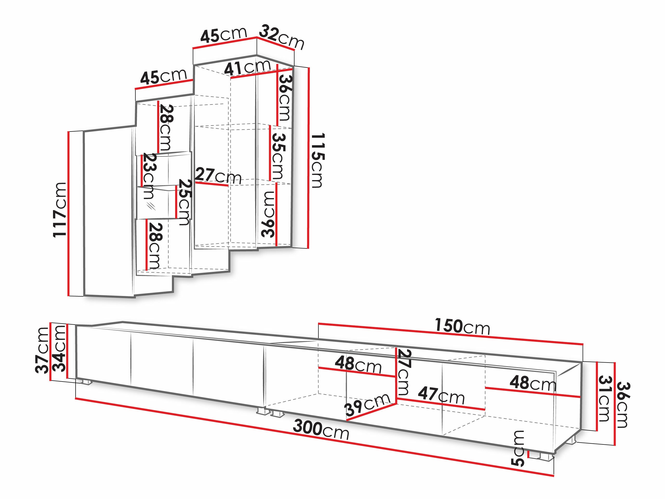 Conjunto para sala de estar Remus XVII (Preto + Preto brilhante)