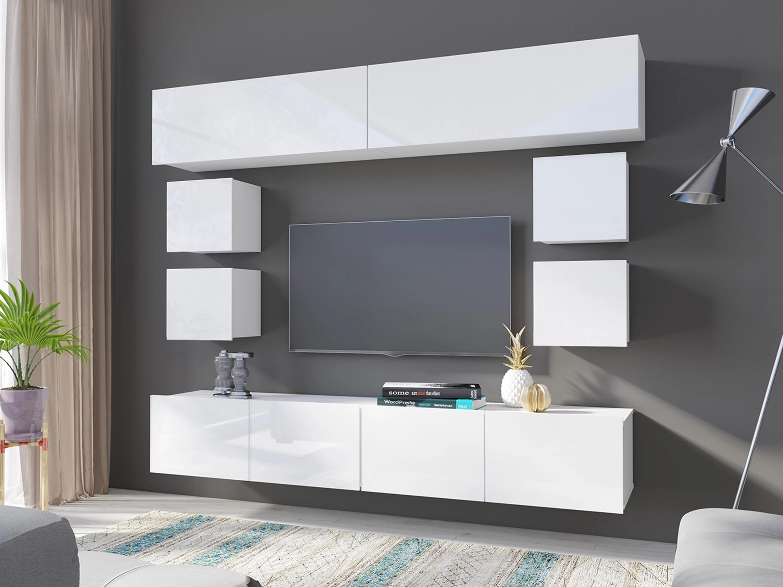 Conjunto para sala de estar Remus XVI (Branco + Branco brilhante)