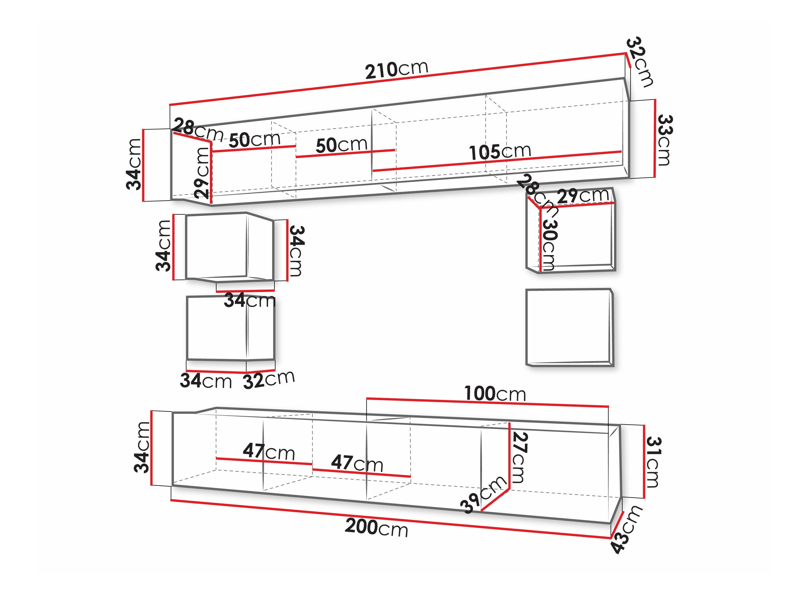 Conjunto para sala de estar Remus XVI (Preto + Preto brilhante)