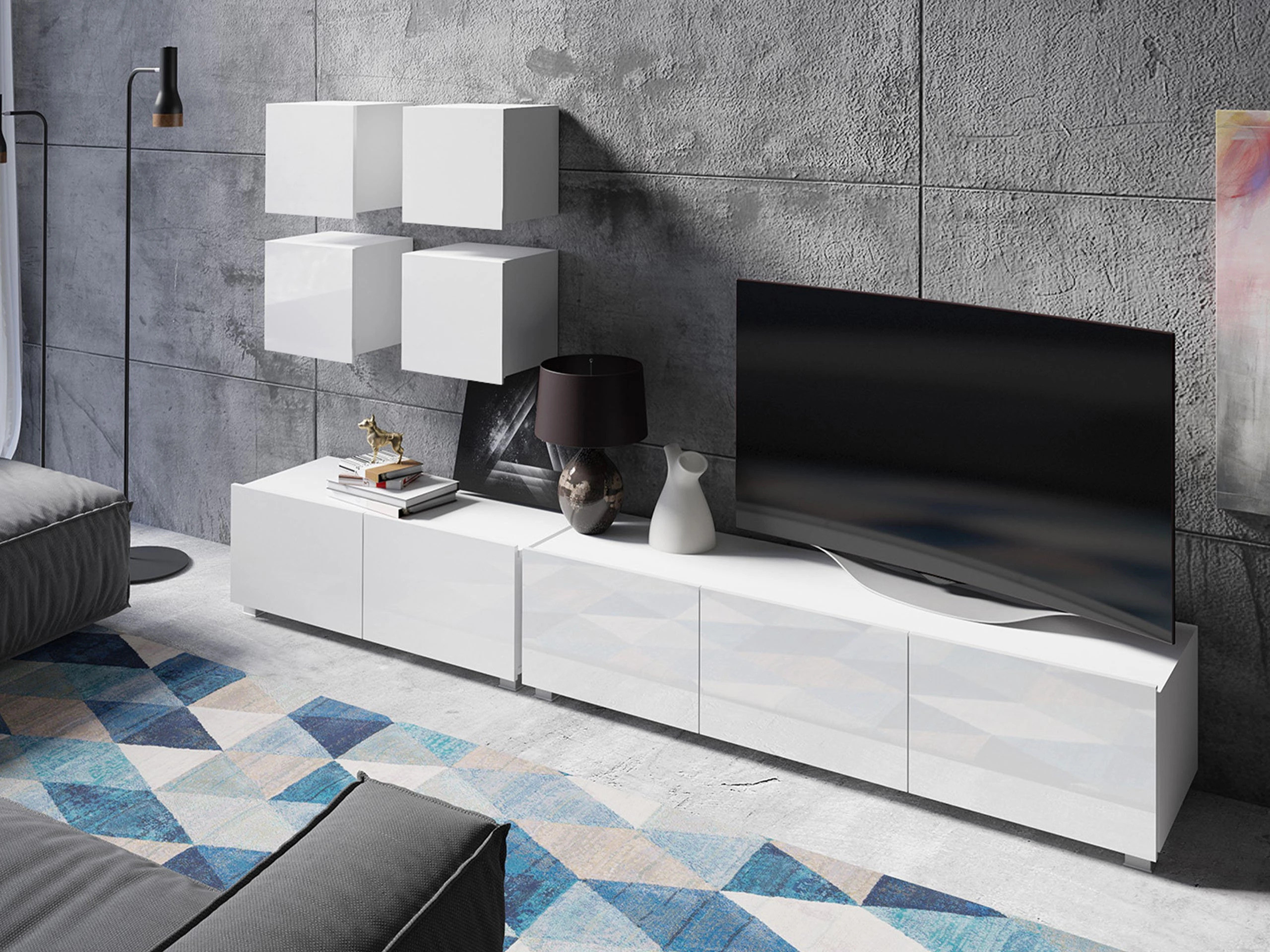 Conjunto para sala de estar Remus XVIII (Branco + Branco brilhante)