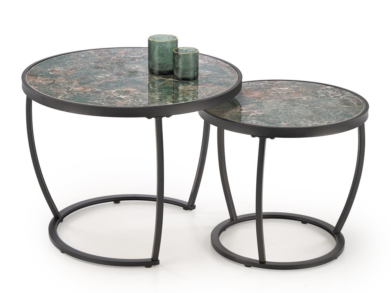 Conjunto de mesa de centro Houston 1658 (Preto + Mármore verde)