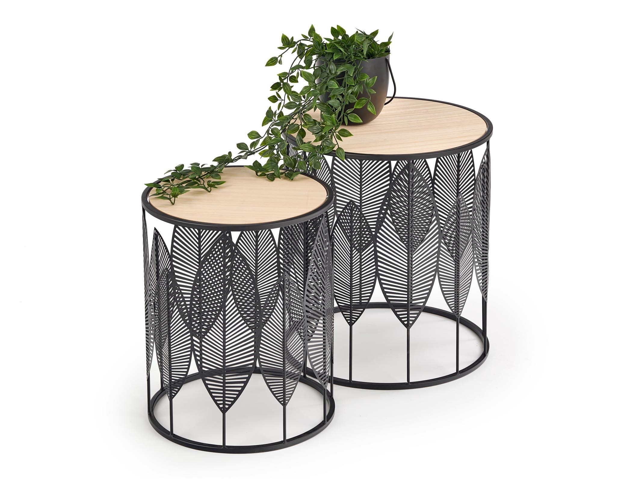 Conjunto de mesas de apoio Houston 974 (Preto + Madeira clara)