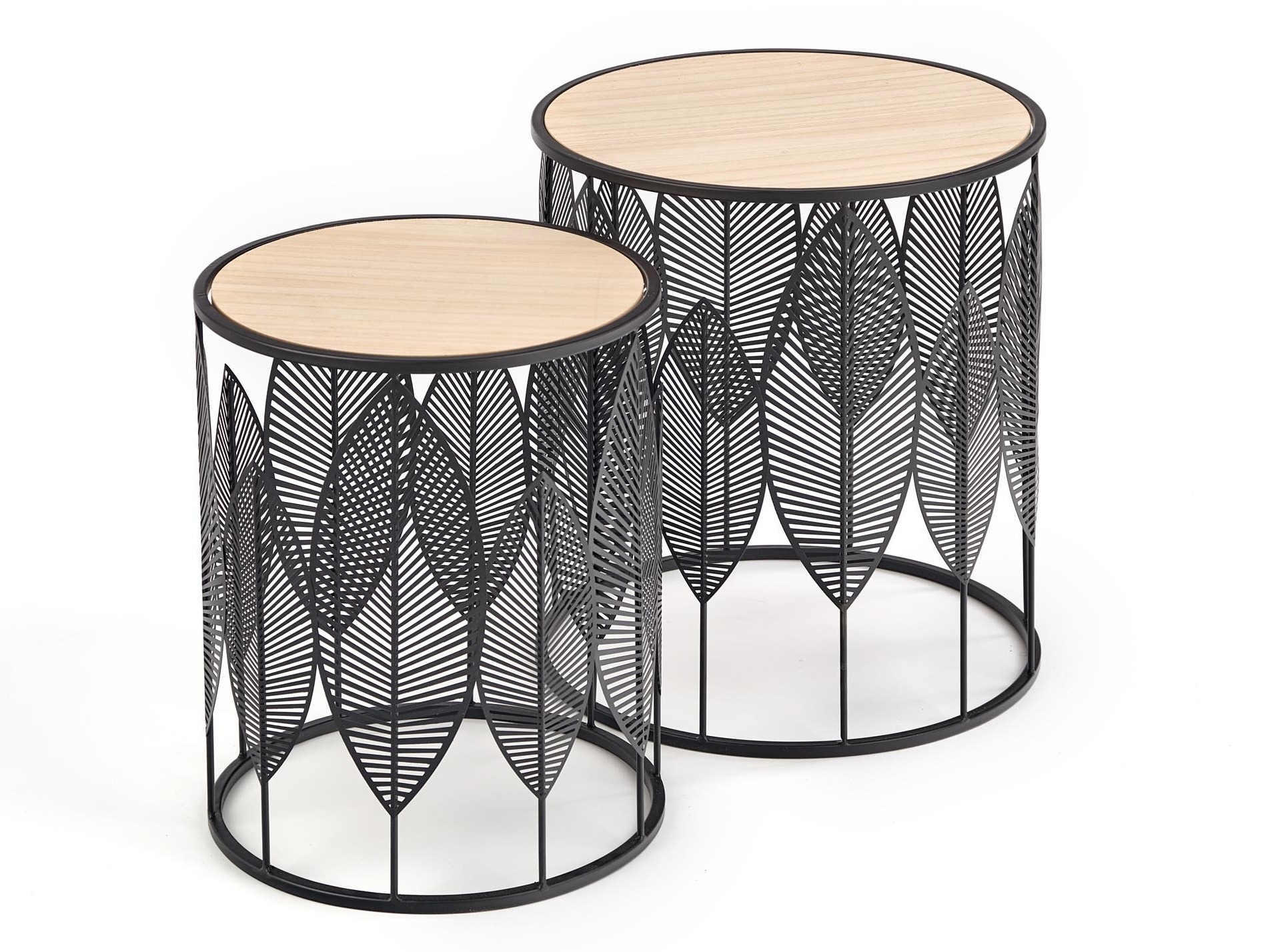 Conjunto de mesas de apoio Houston 974 (Preto + Madeira clara)