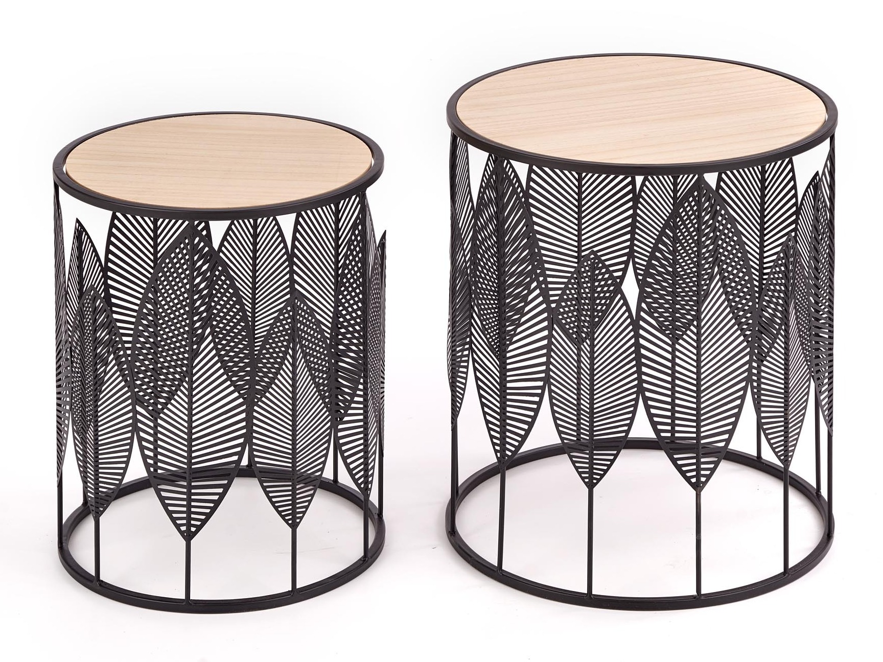 Conjunto de mesas de apoio Houston 974 (Preto + Madeira clara)