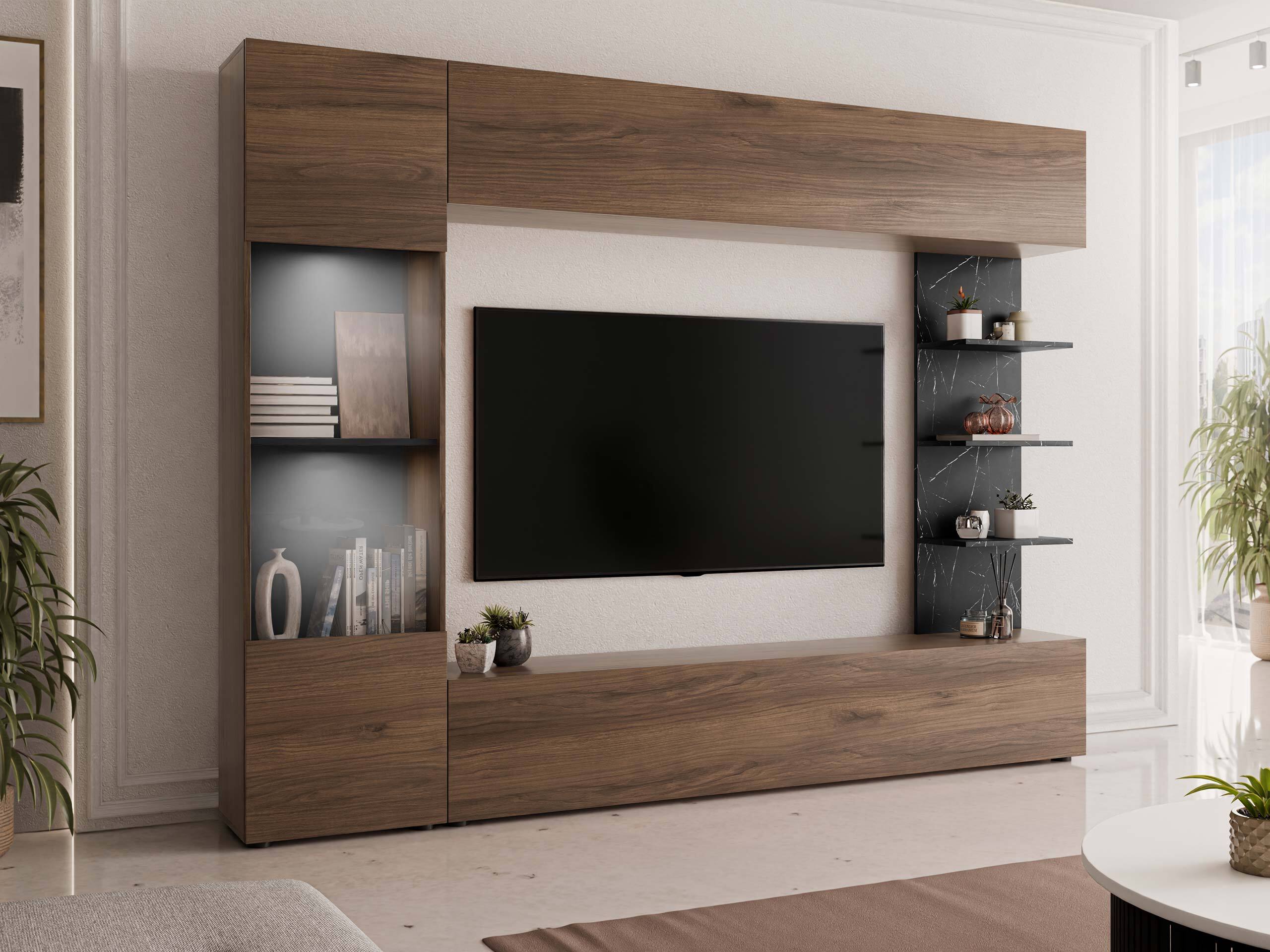 Conjunto para sala de estar Comfivo Animus (Nogueira + Mármore preto)