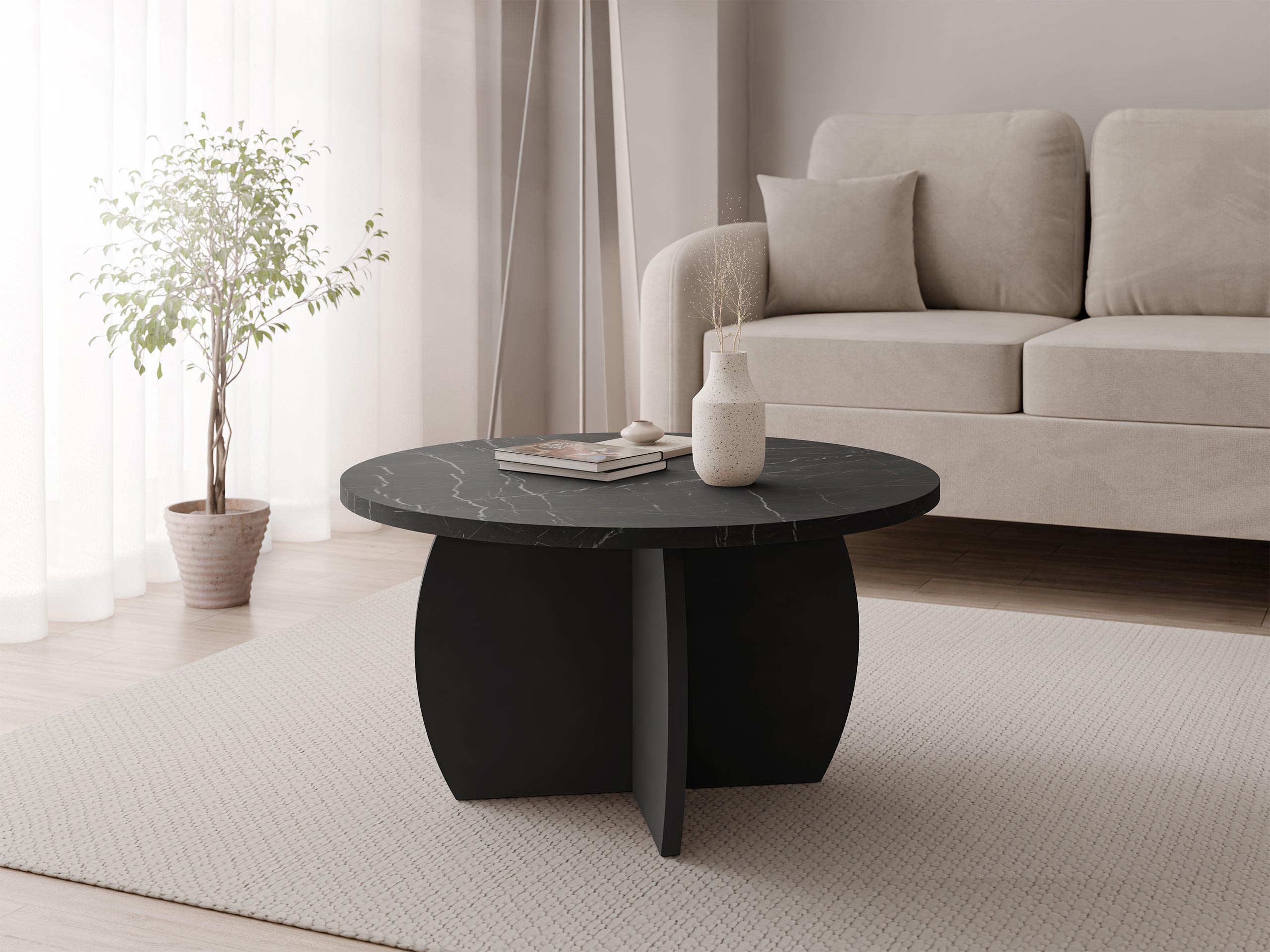 Mesa de centro Comfivo Pagas (Mármore preto + Preto)