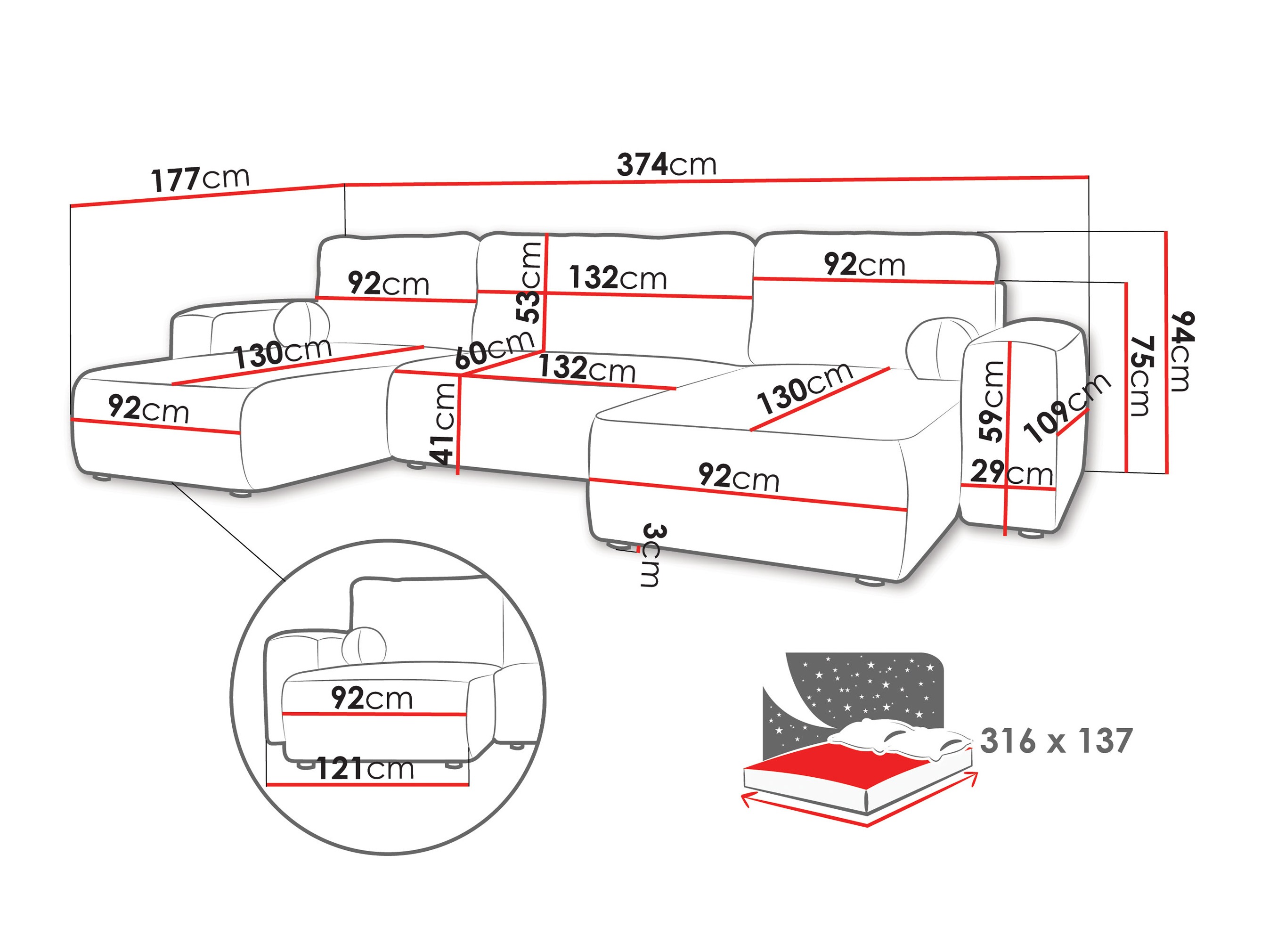 Sofá de canto TrendyNest 130 (Coral 15)