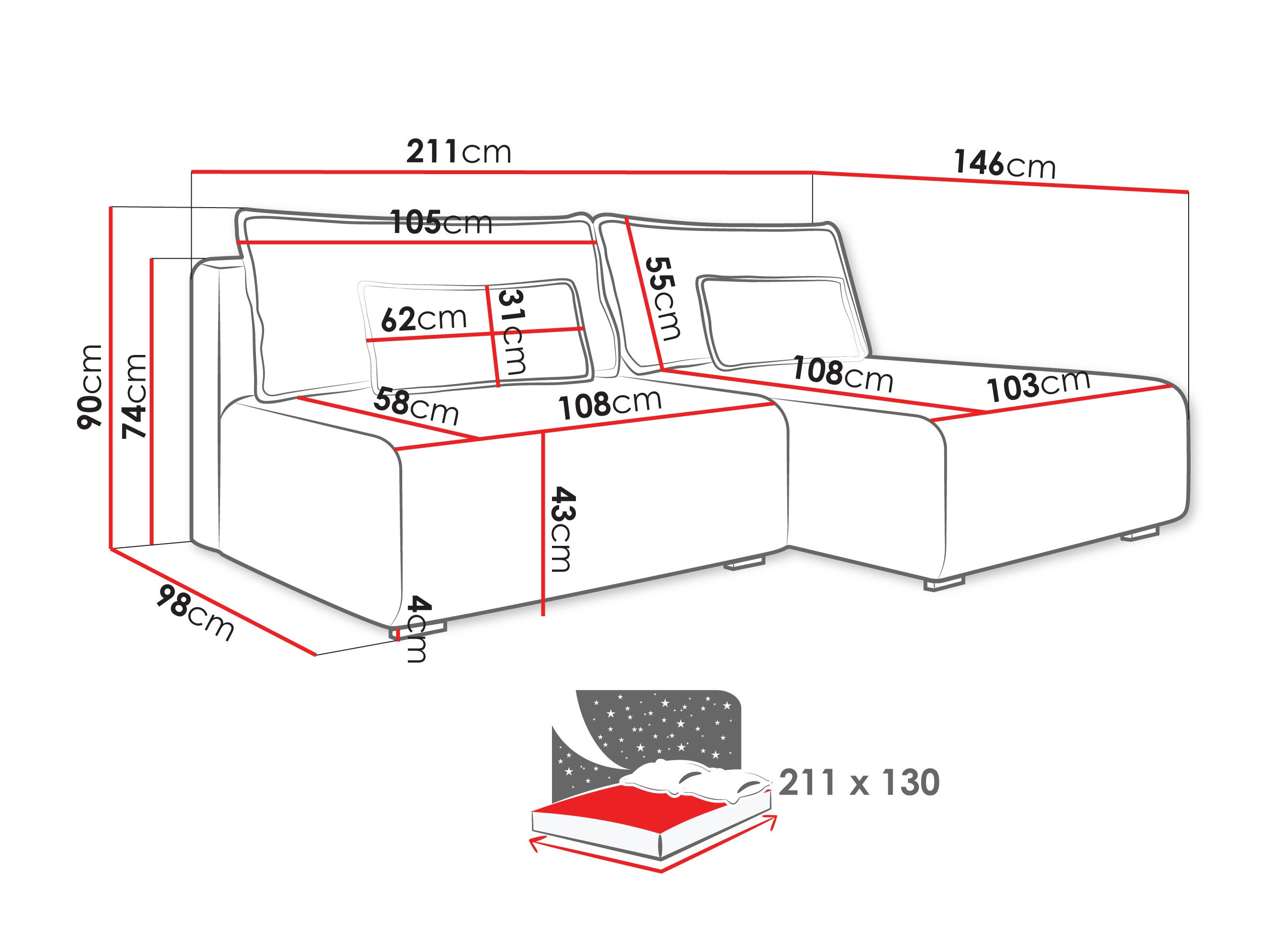 Sofá de canto TrendyNest Fenestal (Tilia 11)