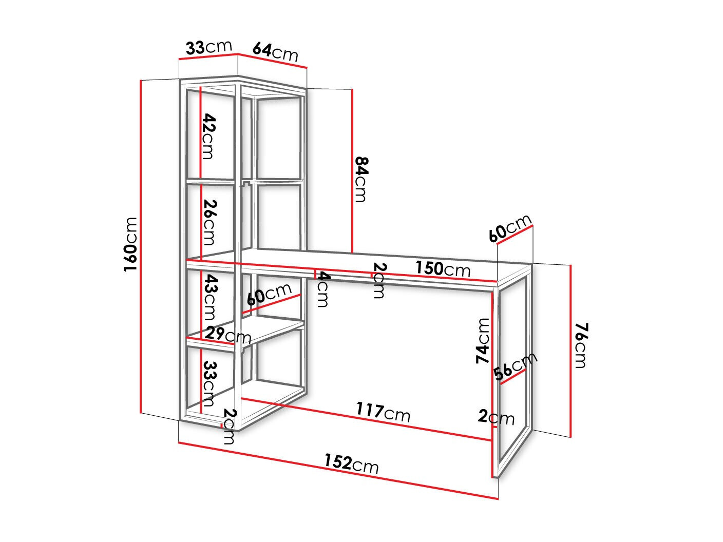 Mesa de escritório Oswego 107 (Preto)