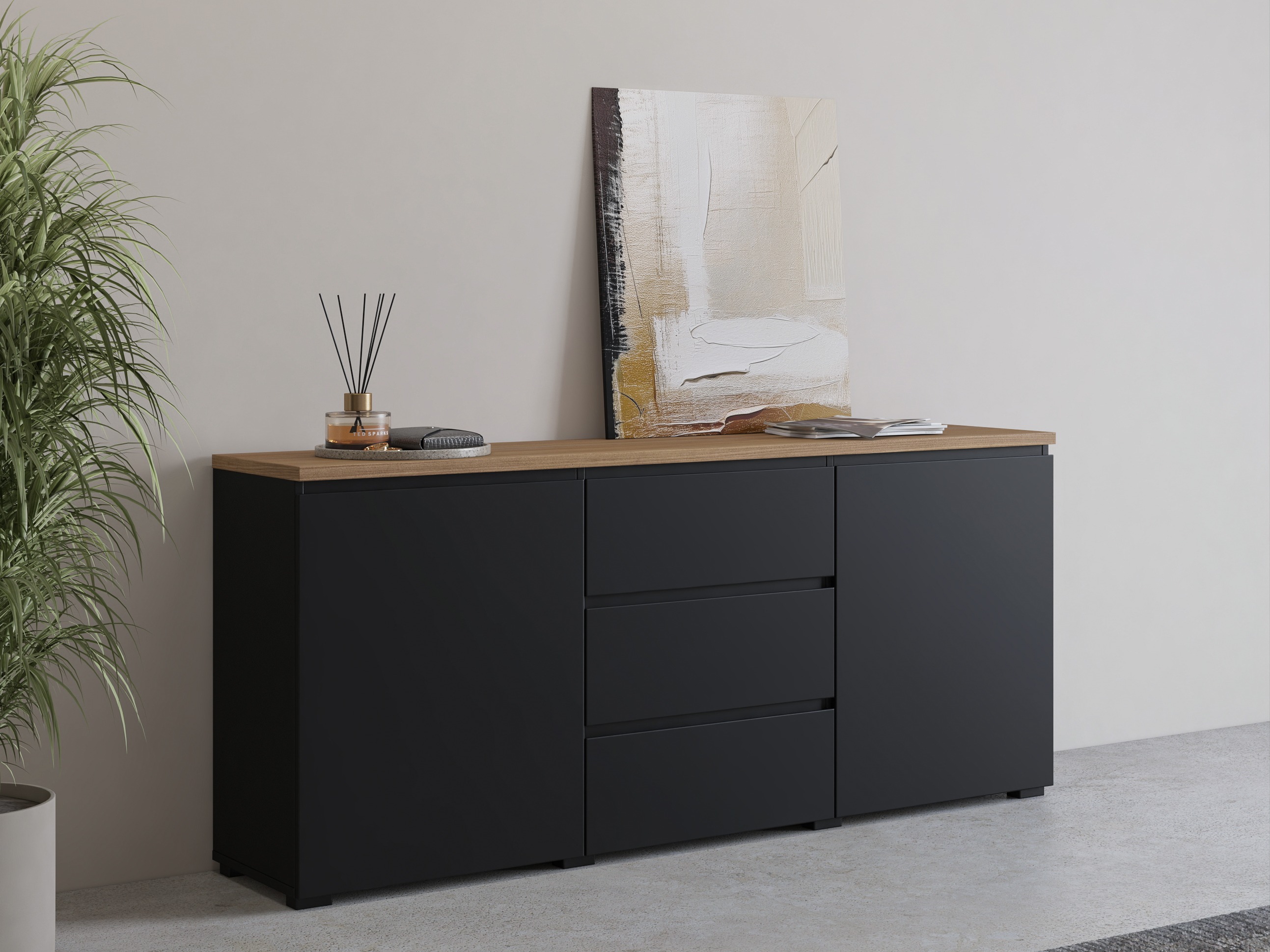 Cómoda Baletu 106 (Preto + Carvalho)