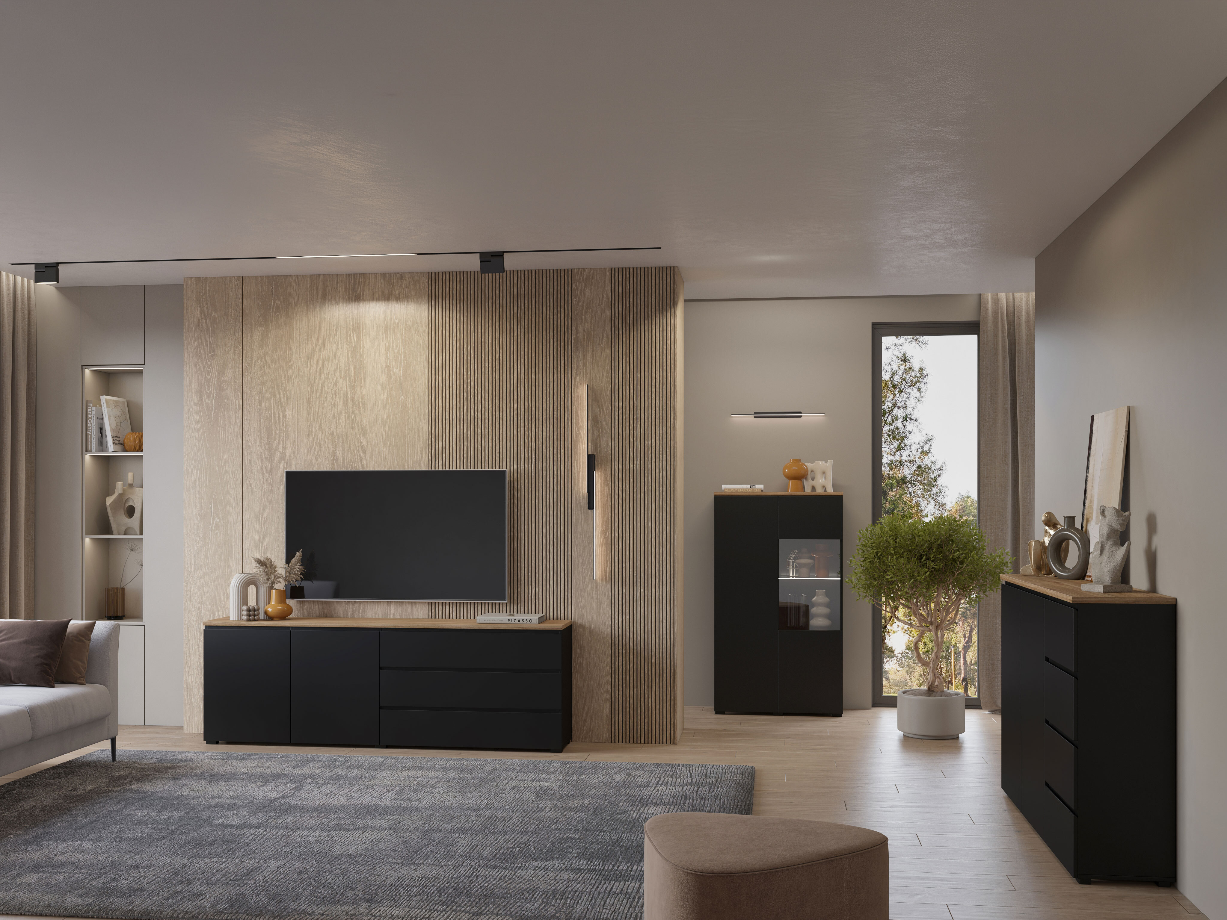 Estante Baletu 108 (Preto + Carvalho)