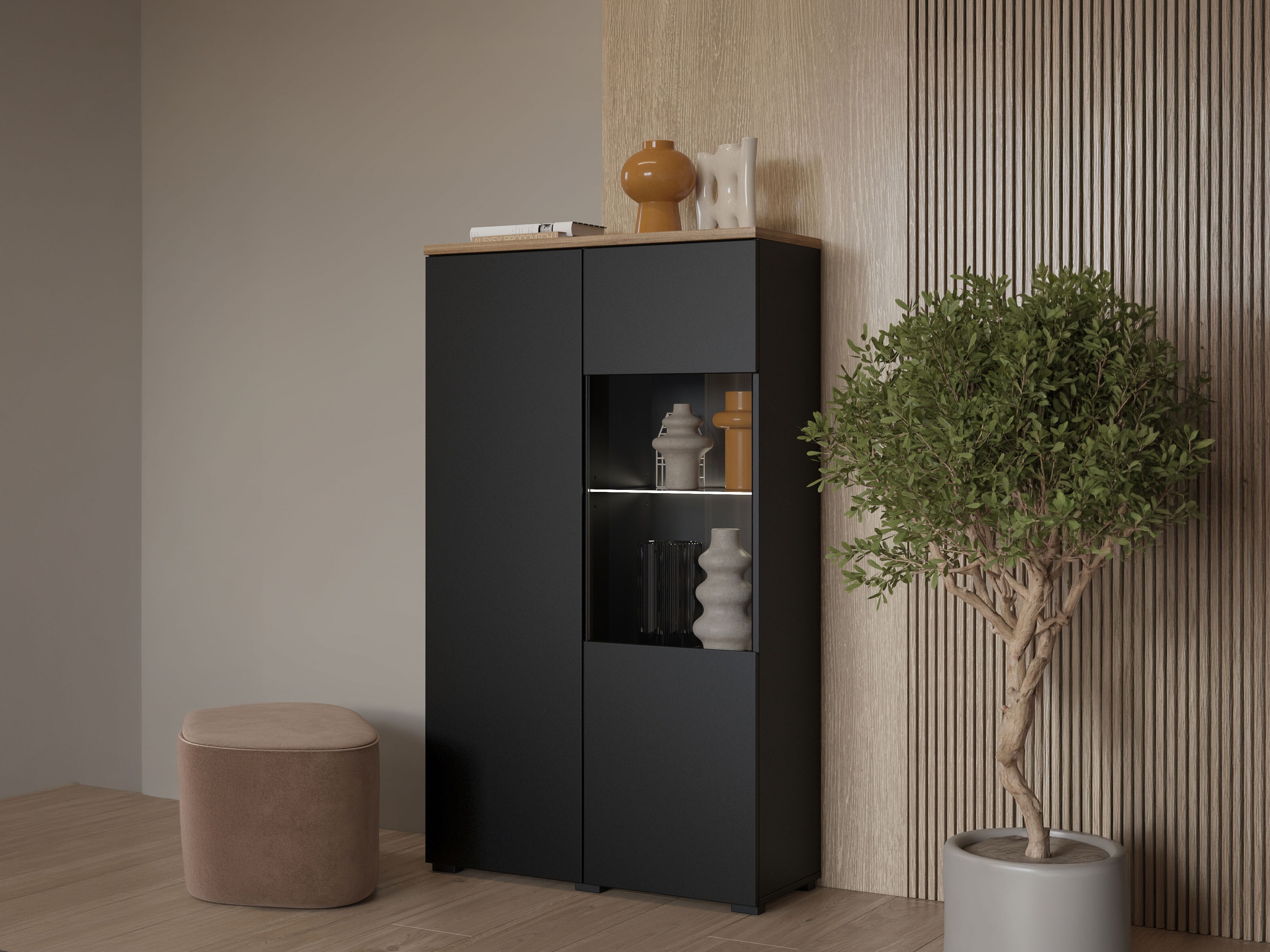 Estante Baletu 108 (Preto + Carvalho)