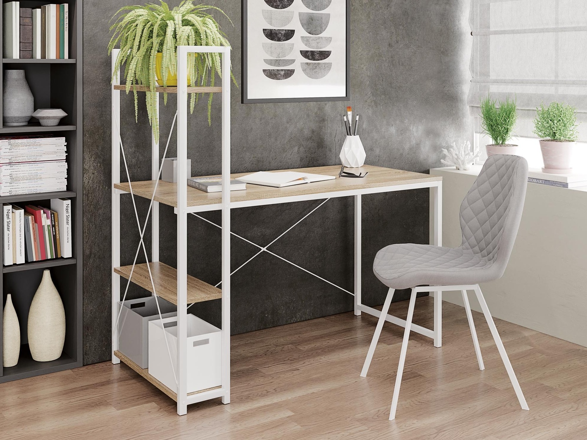 Mesa de escritório Houston 1888 (Carvalho sonoma + Branco)