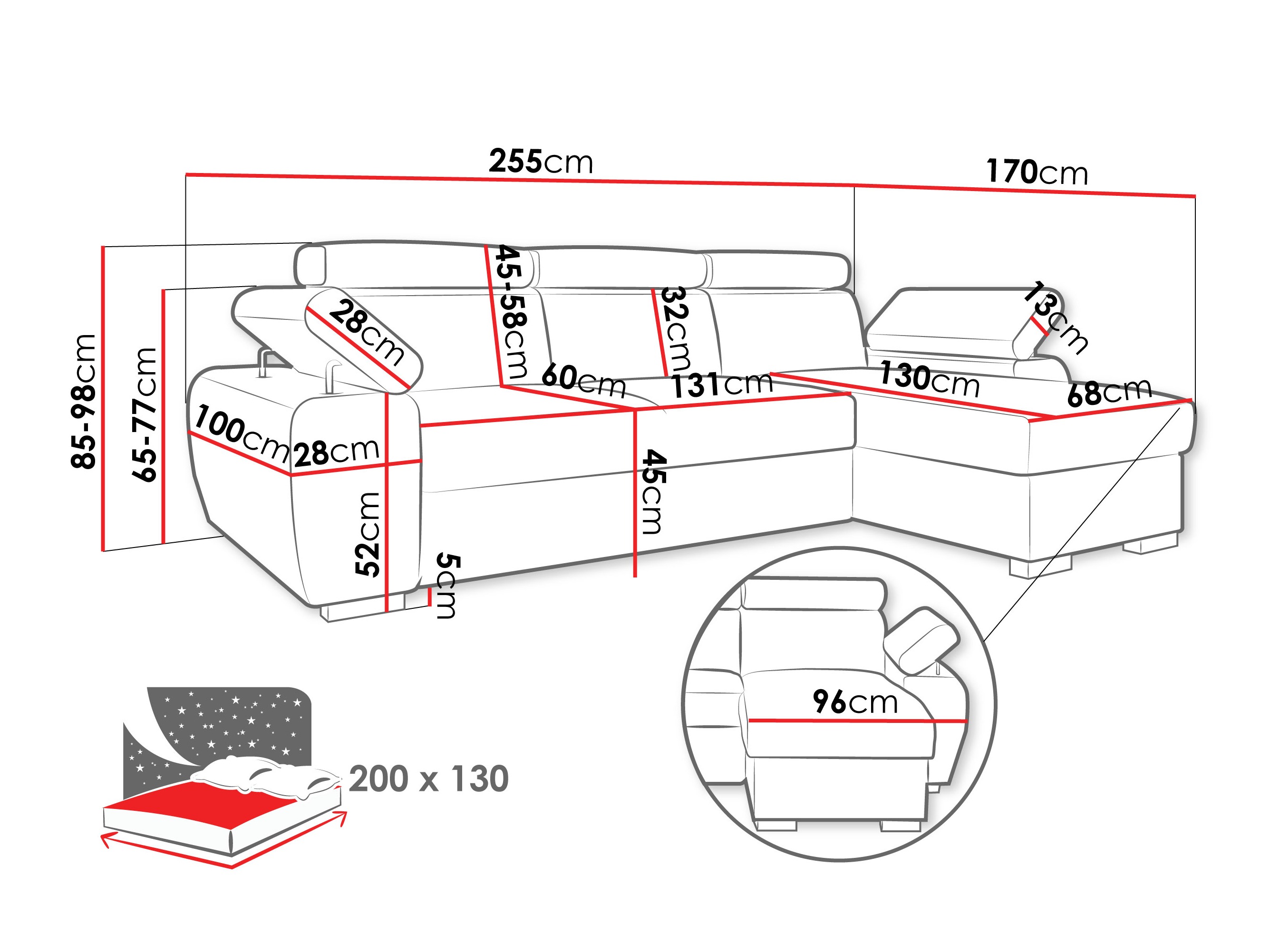 Sofá de canto Columbus 252 (Lumo 55)