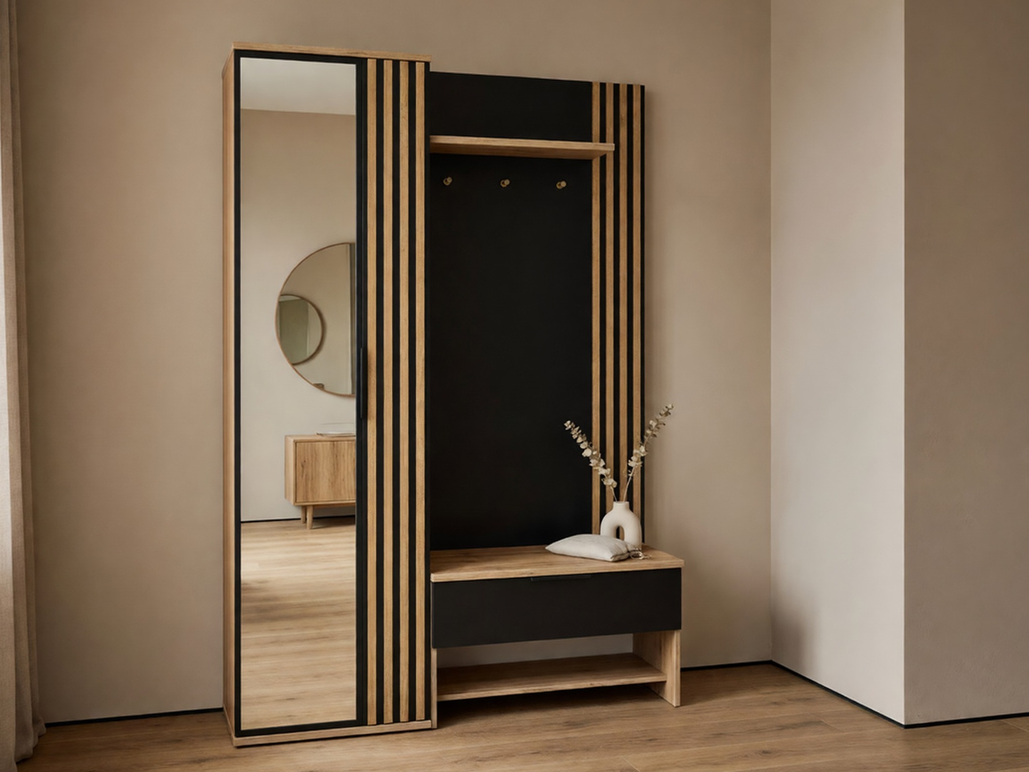 Conjunto para corredor Honolulu 161 (Preto + Carvalho wotan)