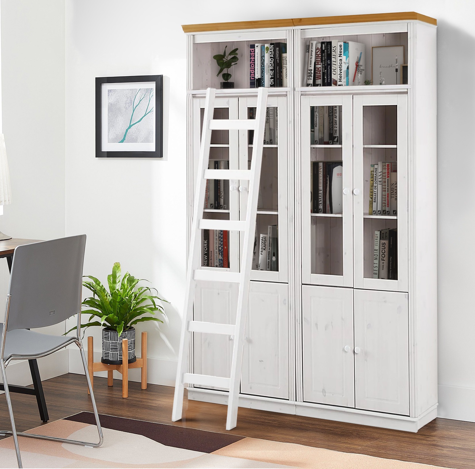 Conjunto de estante Saltoro 120 (Branco + Carvalho de mel)