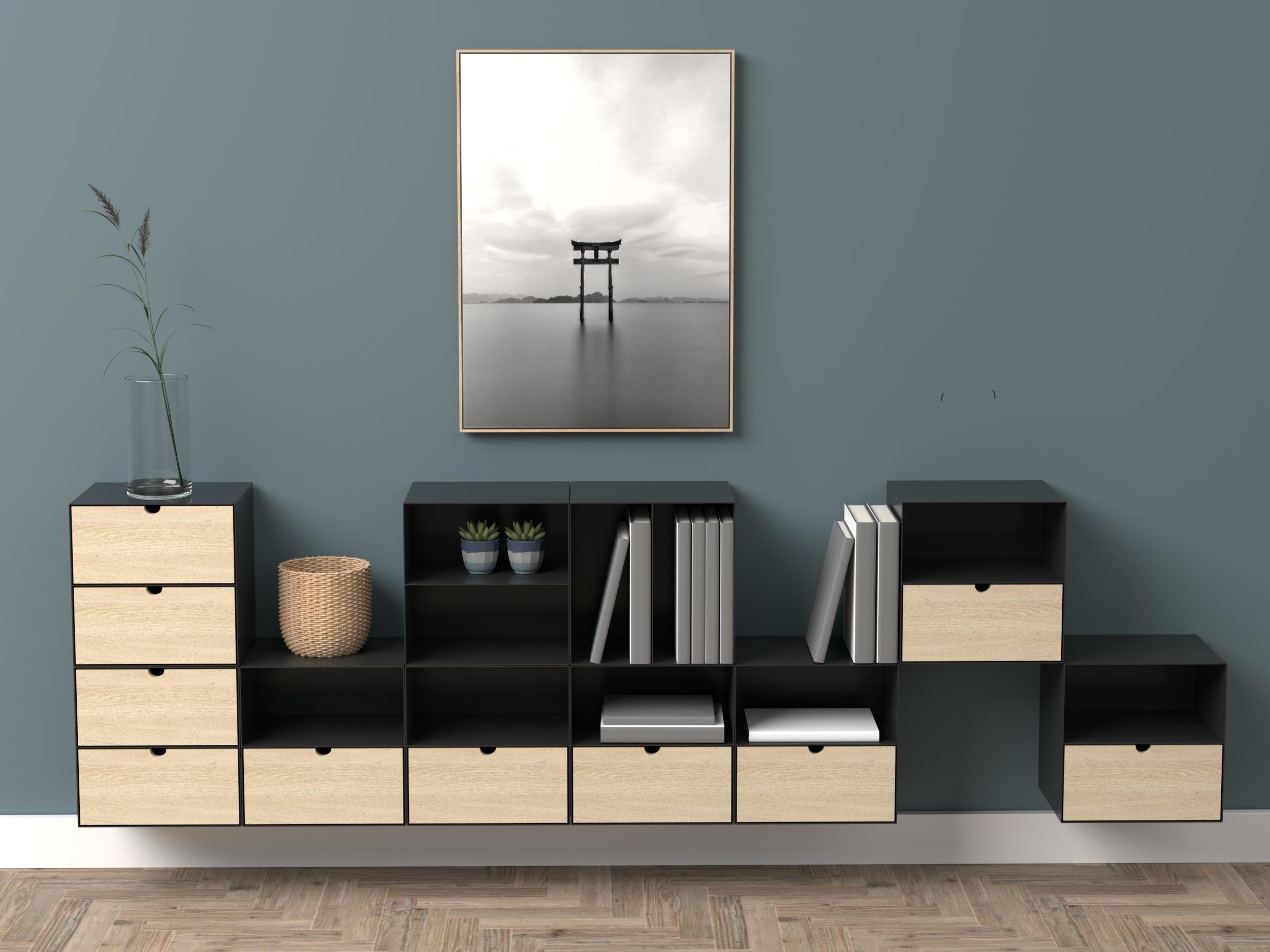 Mesa de cabeceira Norsica 375 (Preto + Madeira clara)