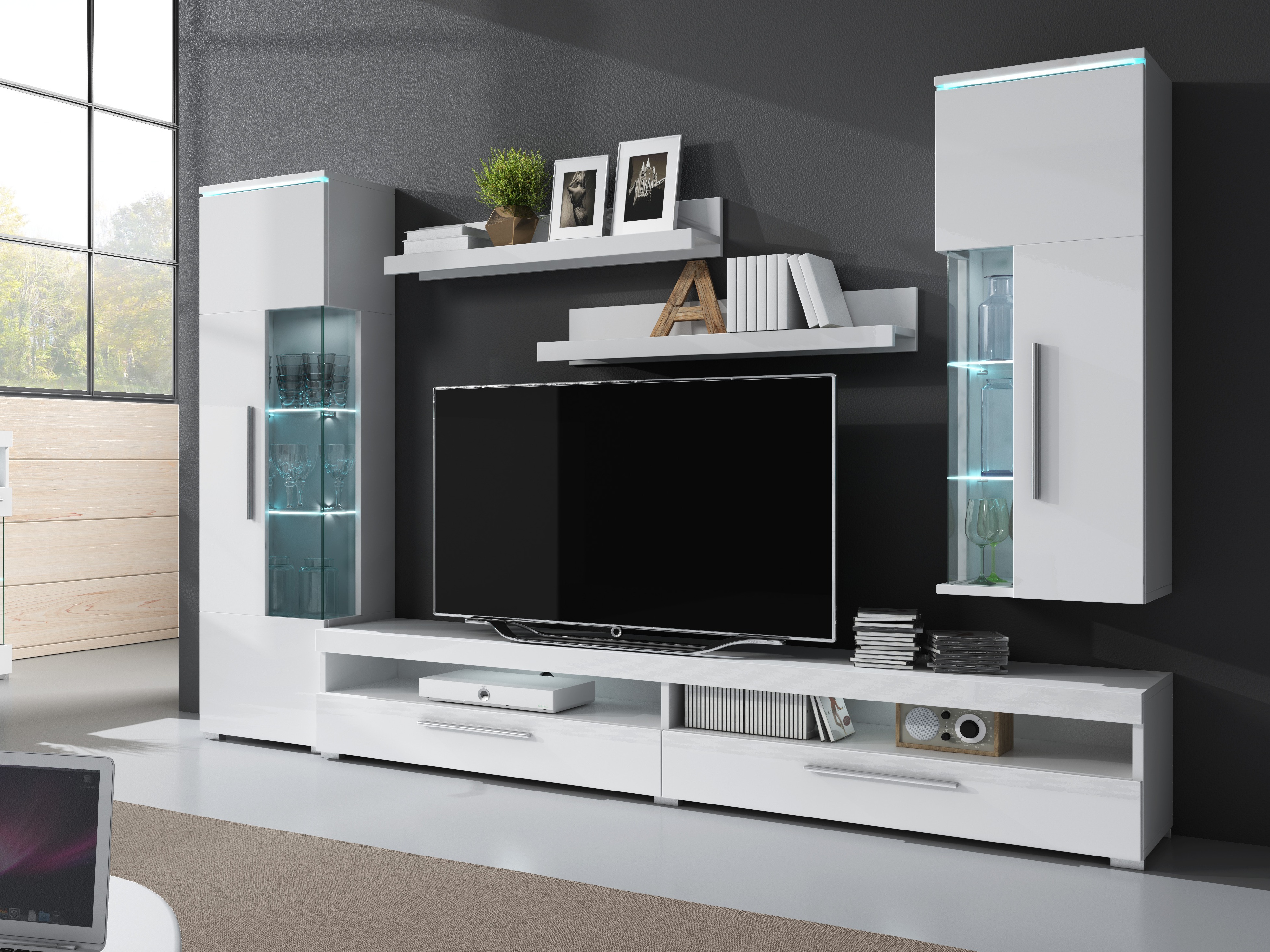 Conjunto de prateleiras suspensas Torvire 105 (Branco + Branco brilhante)