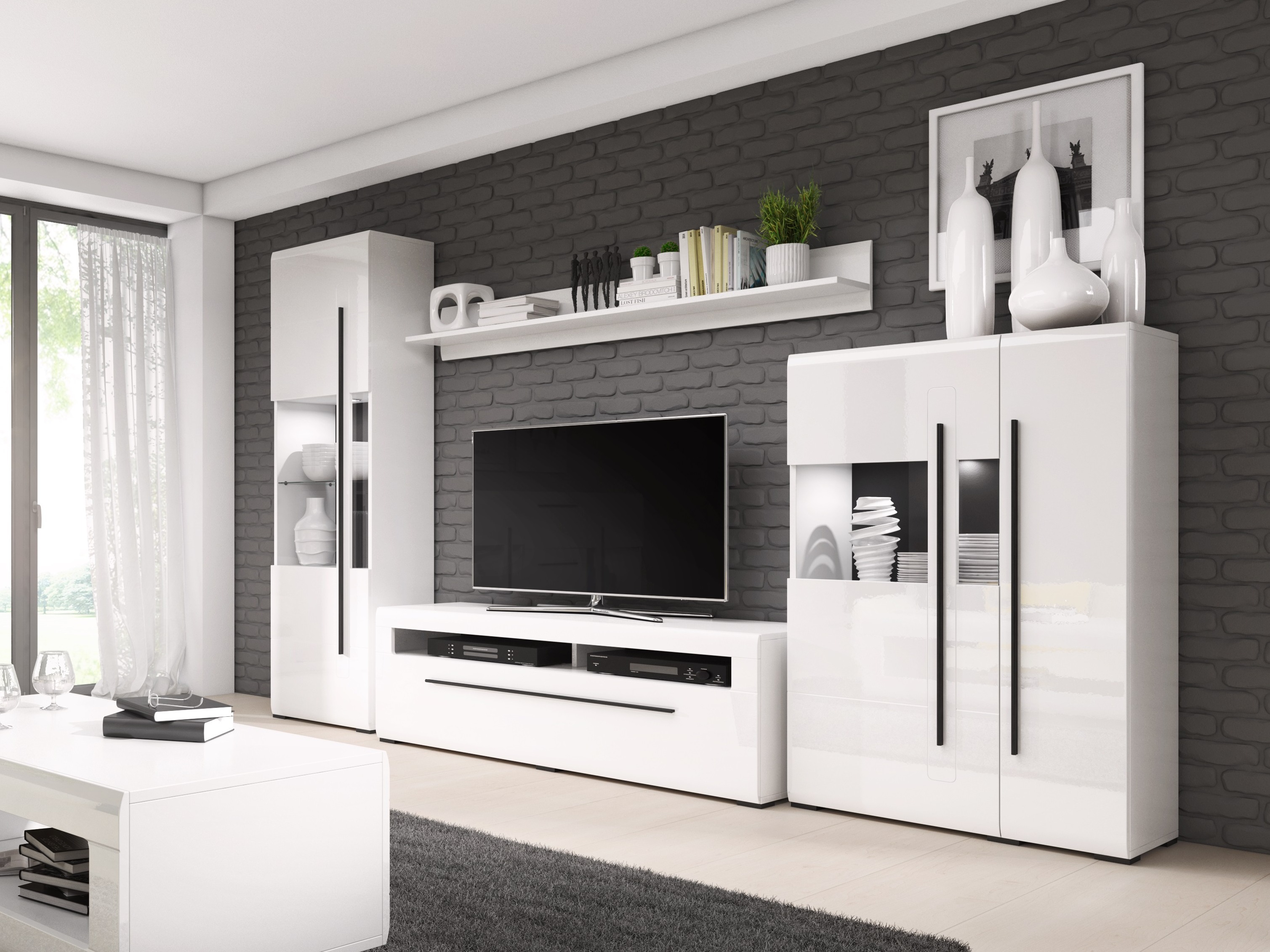 Estante de parede Ophsalu 101 (Branco + Branco brilhante)