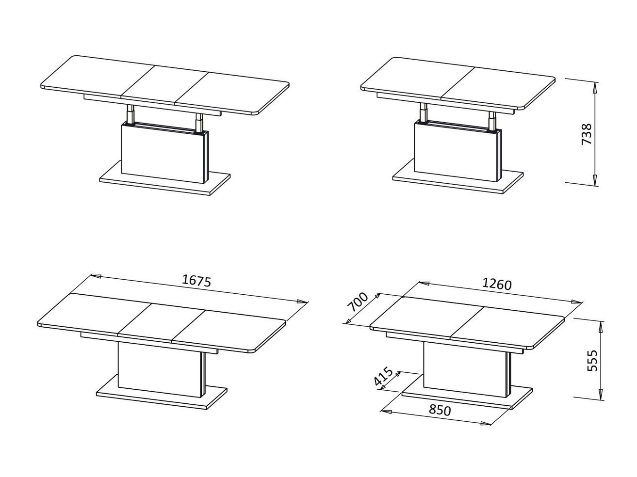 Mesa de centro extensível Houston 1253 (Carvalho wotan + Preto)