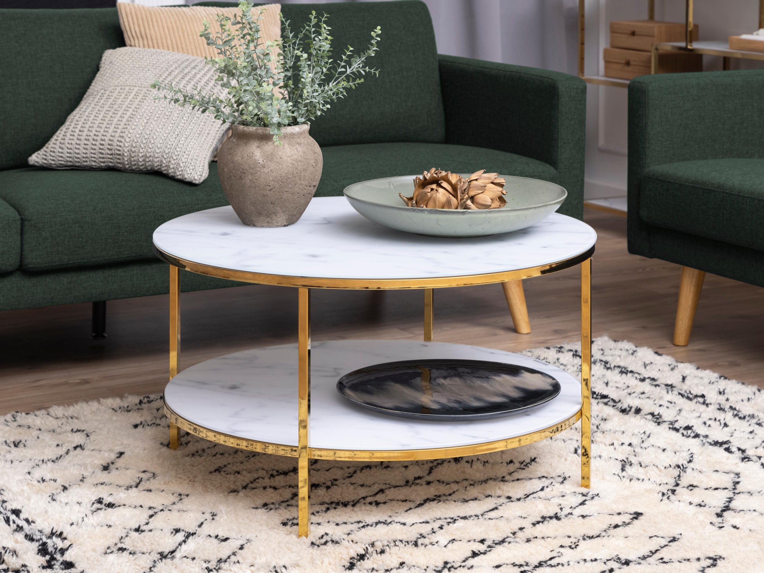 Mesa de centro Norsica 554 (Dourado + Marmore branco)