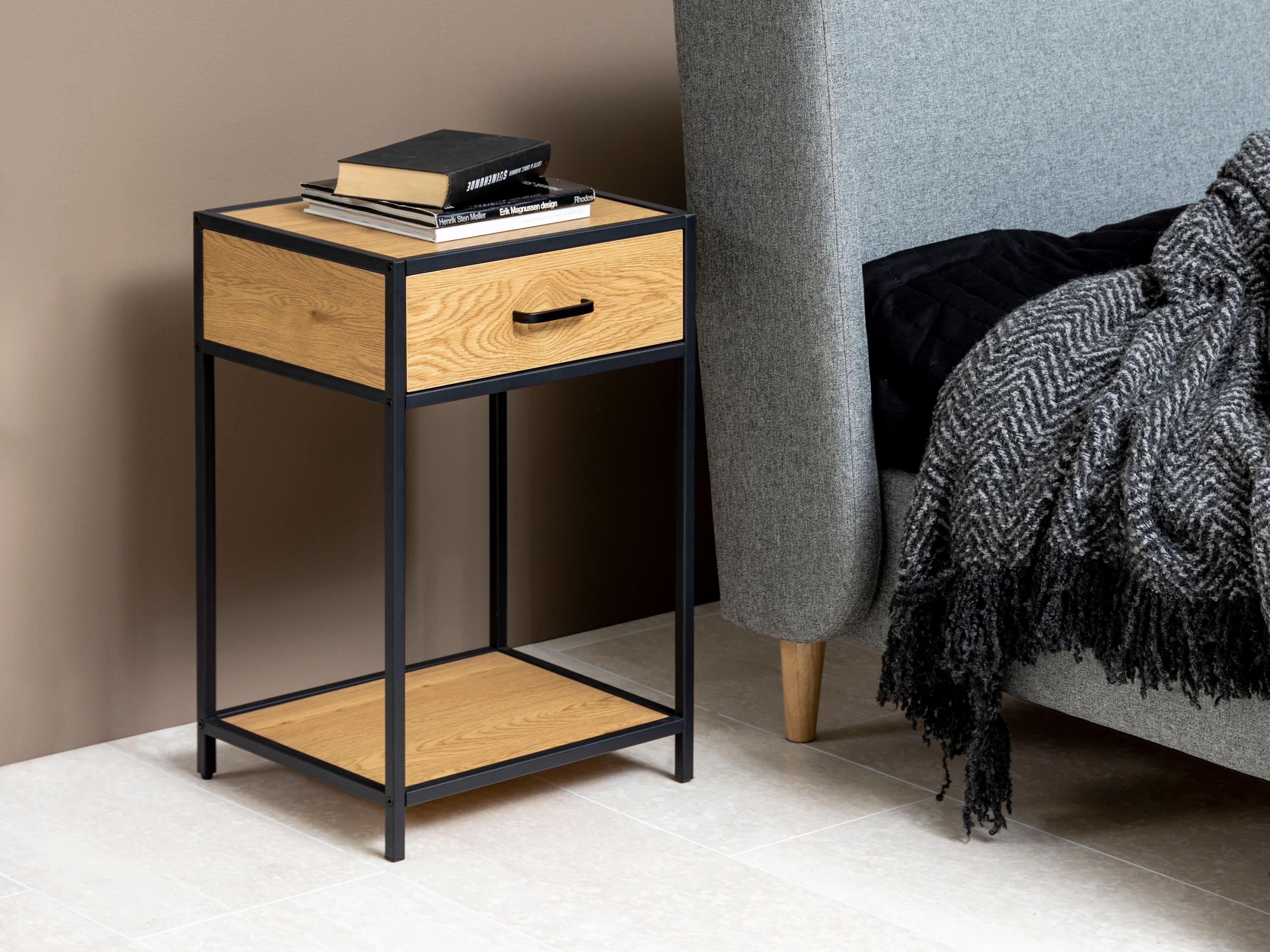 Mesa de cabeceira Norsica Sevferi 128 (Carvalho selvagem + Preto)