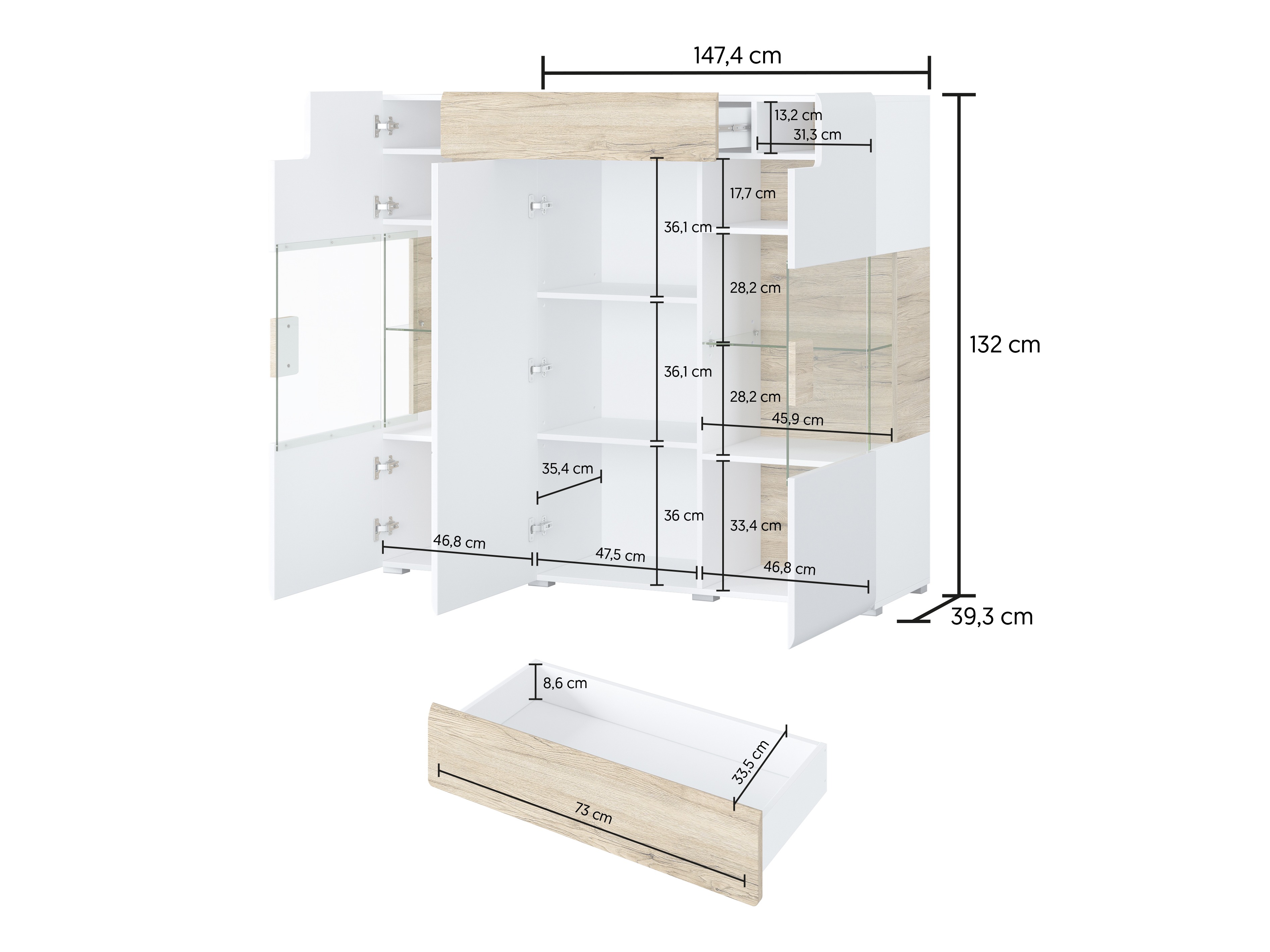 Aparador Torsone 100 (Branco + Branco brilhante)