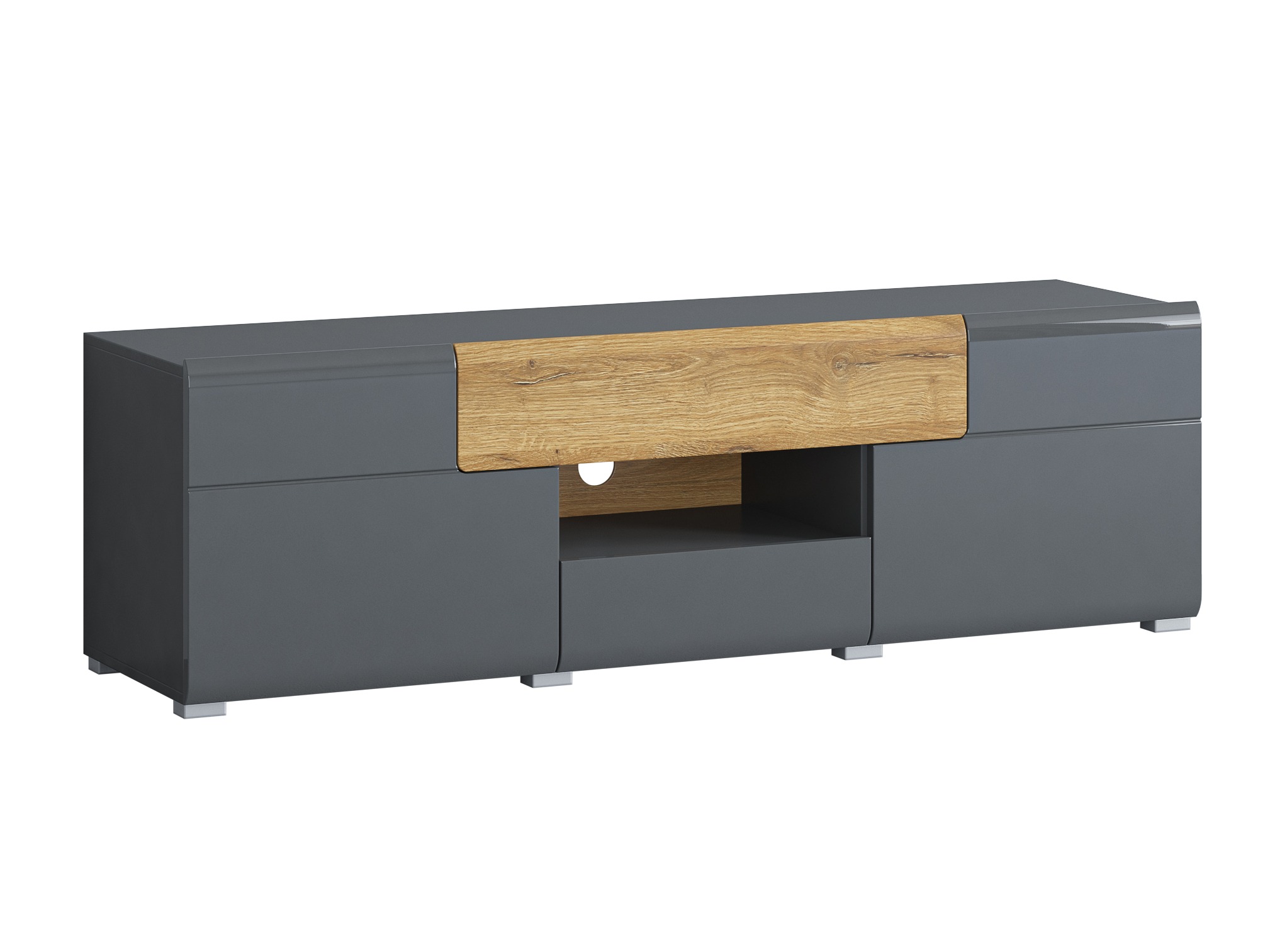 Móvel de TV Torsone 101 (Antracite + Gloss antracite + Carvalho Grandson)