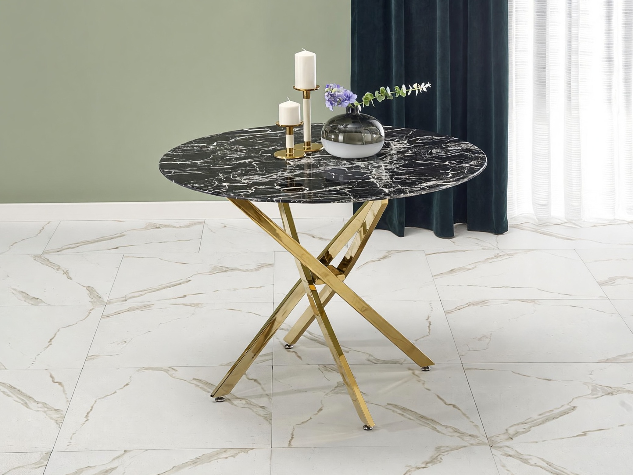 Mesa Houston 1538 (Dourado + Mármore preto)