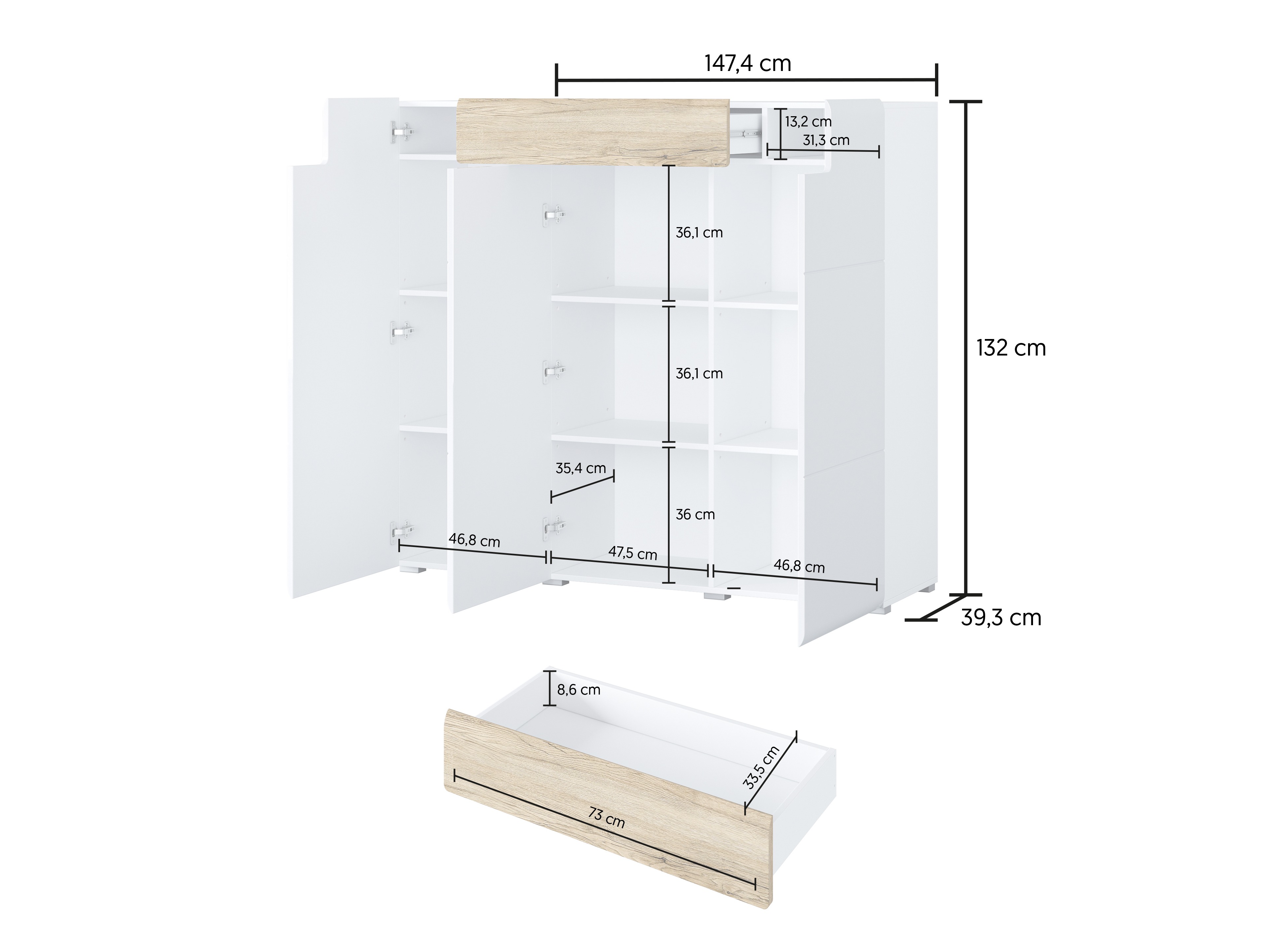 Cómoda Torsone 112 (Antracite + Gloss antracite + Carvalho Grandson)