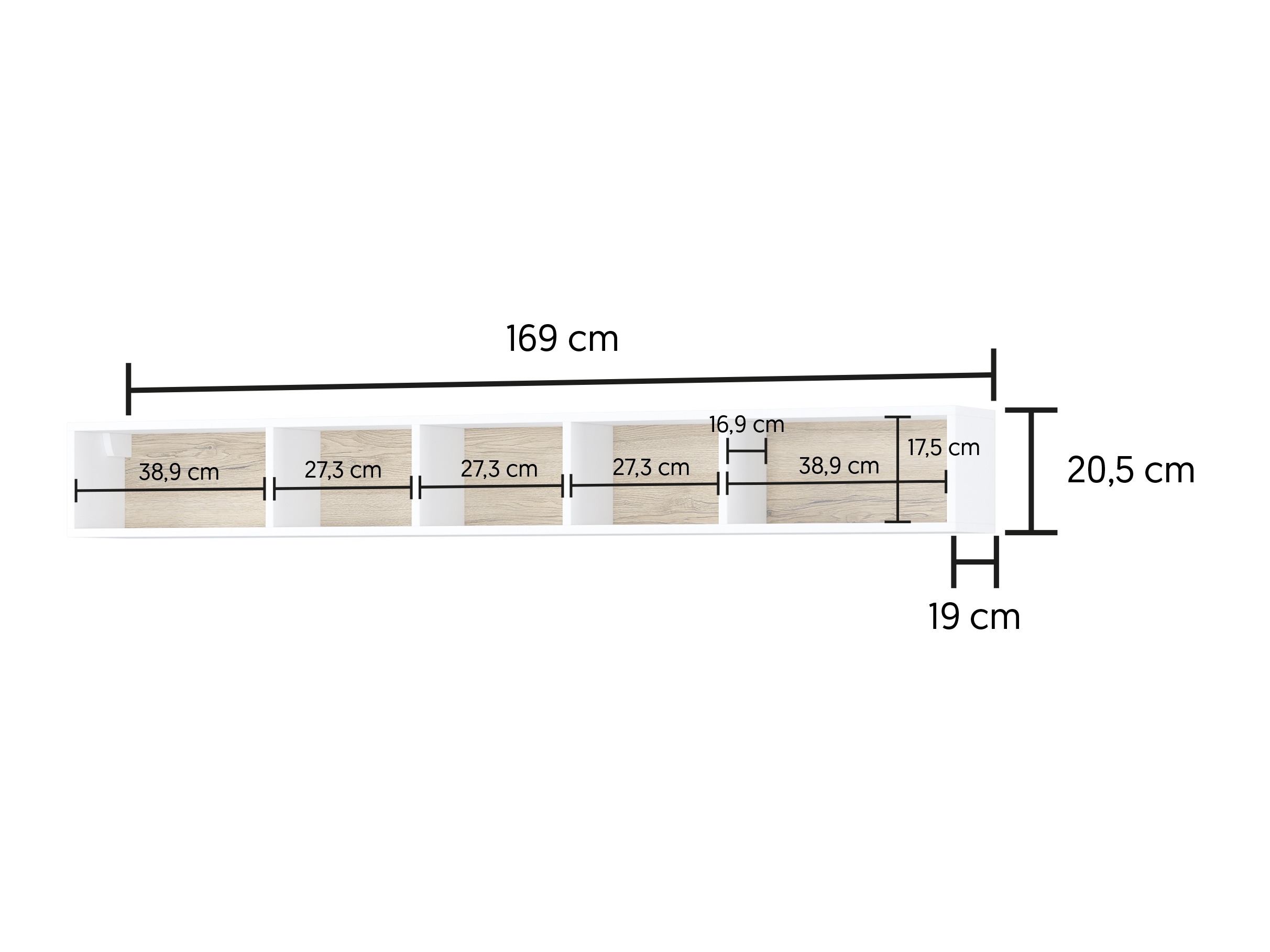 Estante de parede Torsone 105 (Antracite + Carvalho Grandson)