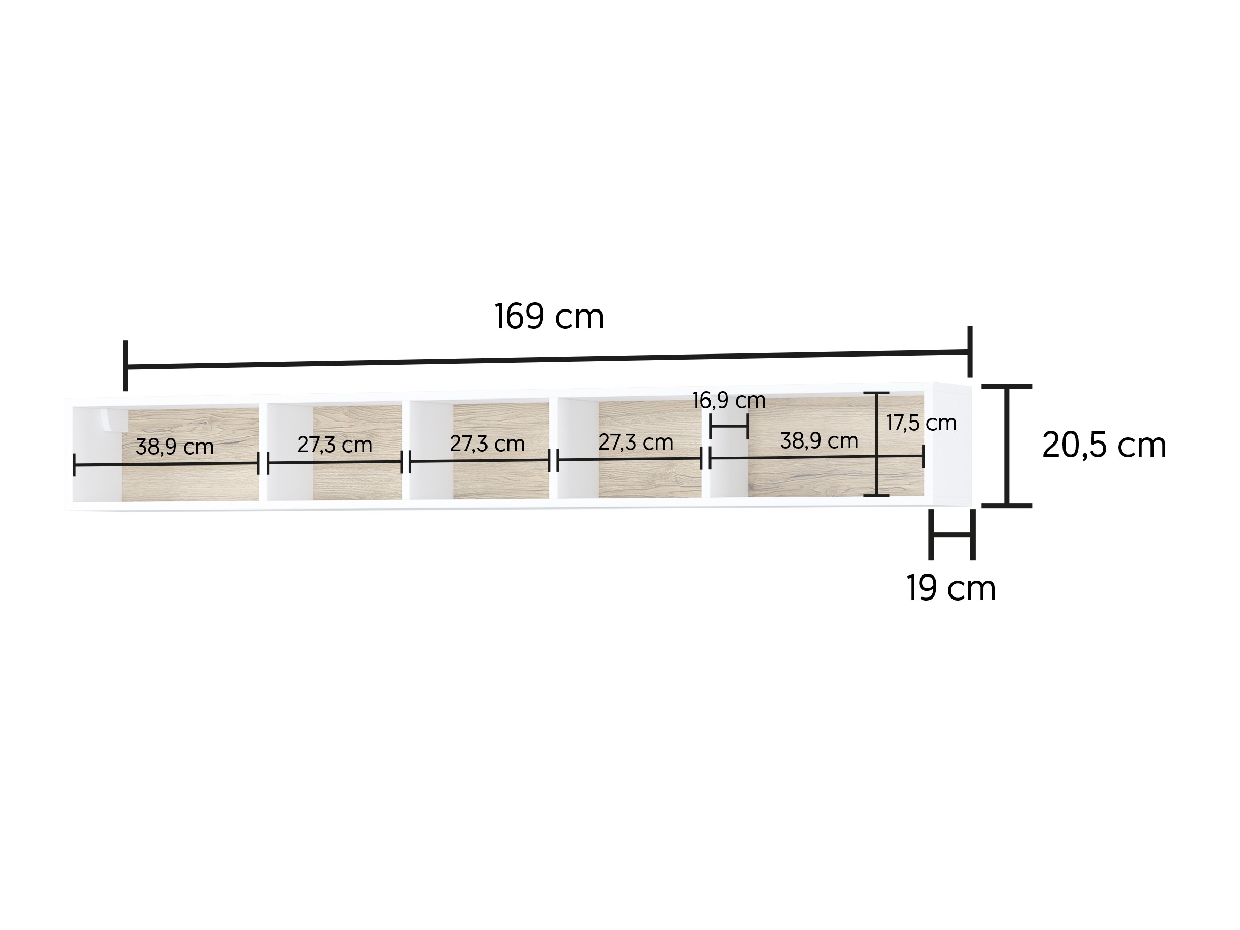 Estante de parede Torsone 105 (Branco + Carvalho de san remo)