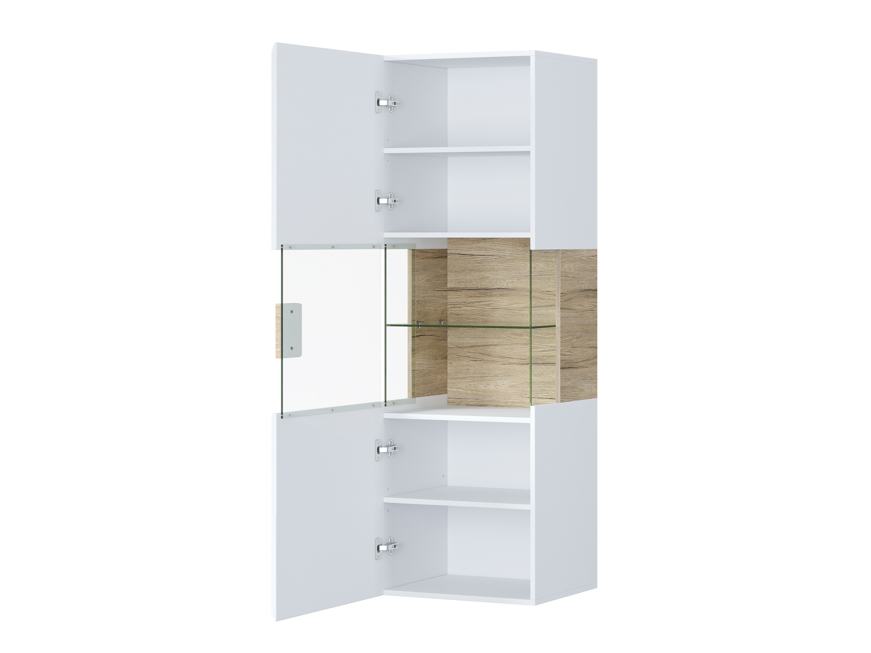 Estante de parede Torsone 109 (Branco + Branco brilhante + Carvalho de san remo)