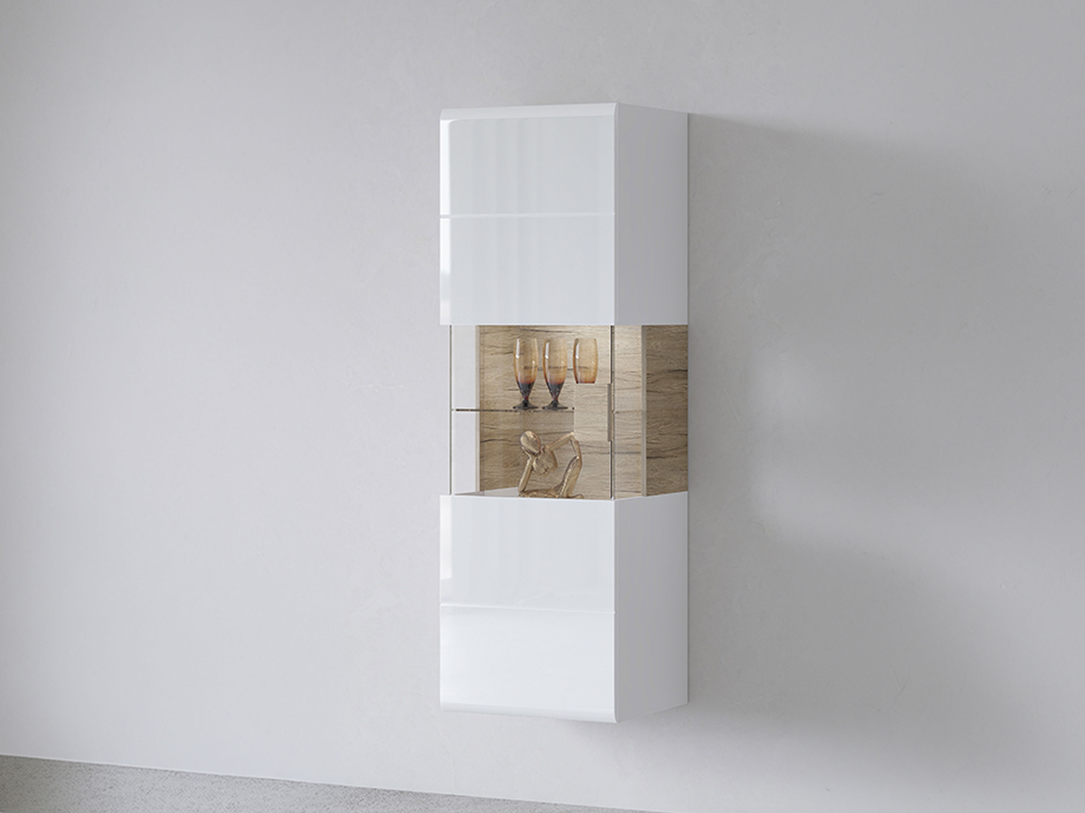 Estante de parede Torsone 109 (Branco + Branco brilhante + Carvalho de san remo)