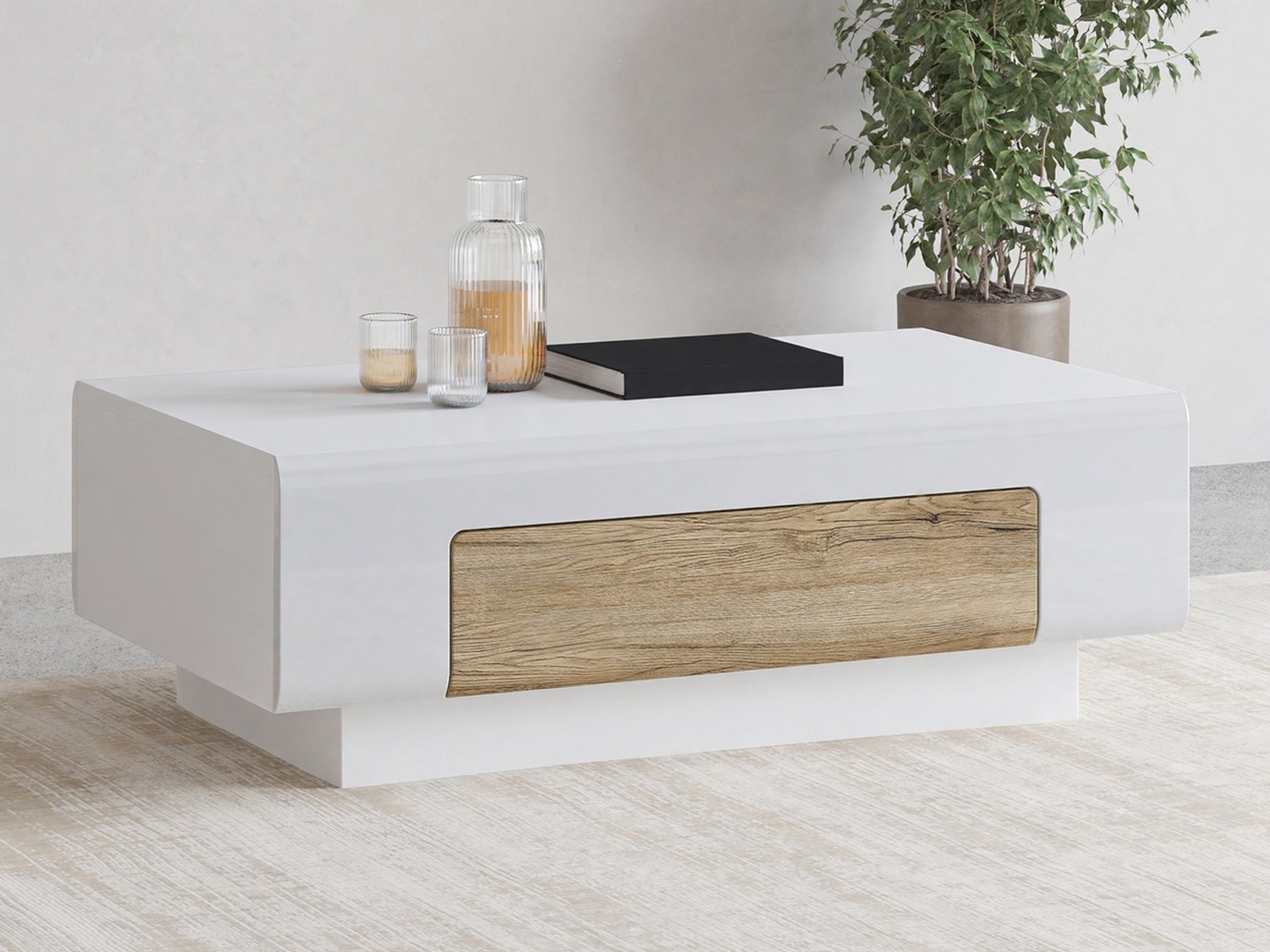 Mesa de centro Torsone 111 (Branco + Branco brilhante + Carvalho de san remo)