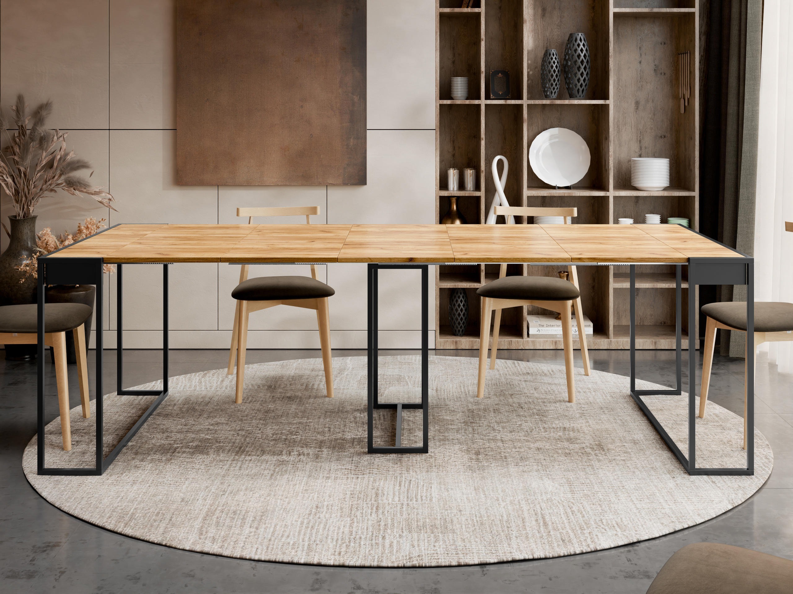 Mesa dobrável Oswego 180 (Preto + Craft carvalho)