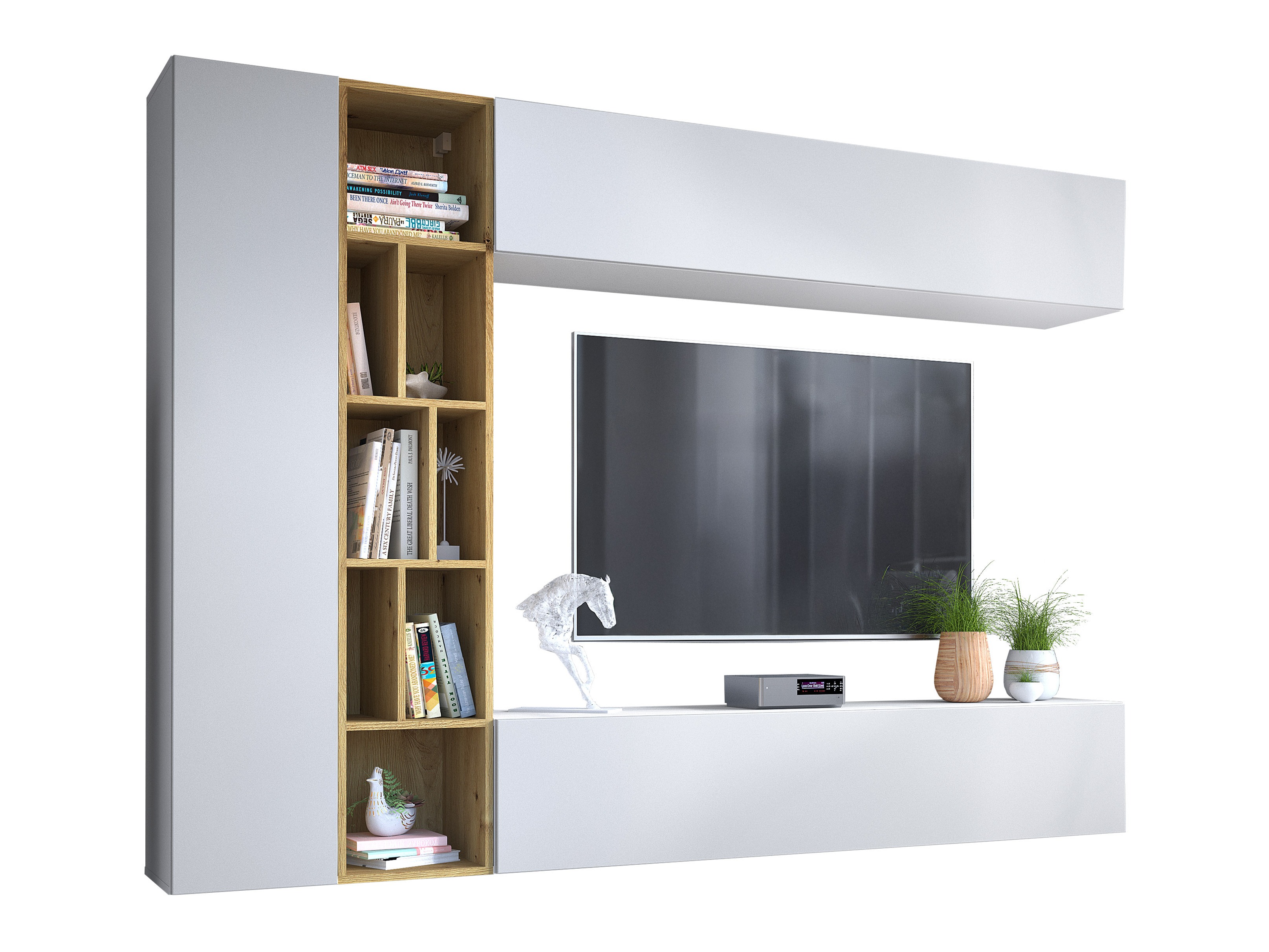 Conjunto para sala de estar Comfivo Natura (Branco + Carvalho Artisan)