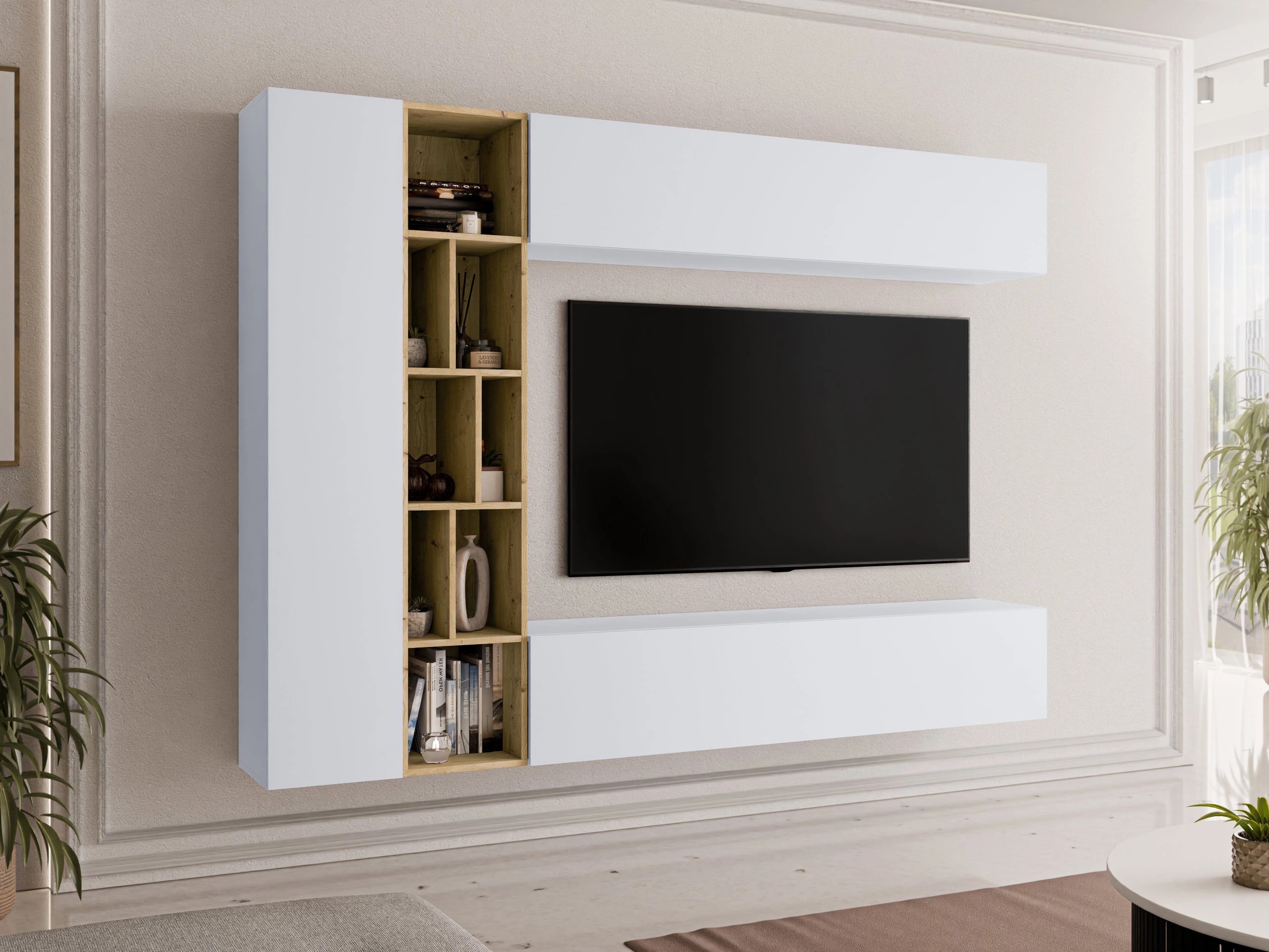 Conjunto para sala de estar Comfivo Natura (Branco + Carvalho Artisan)