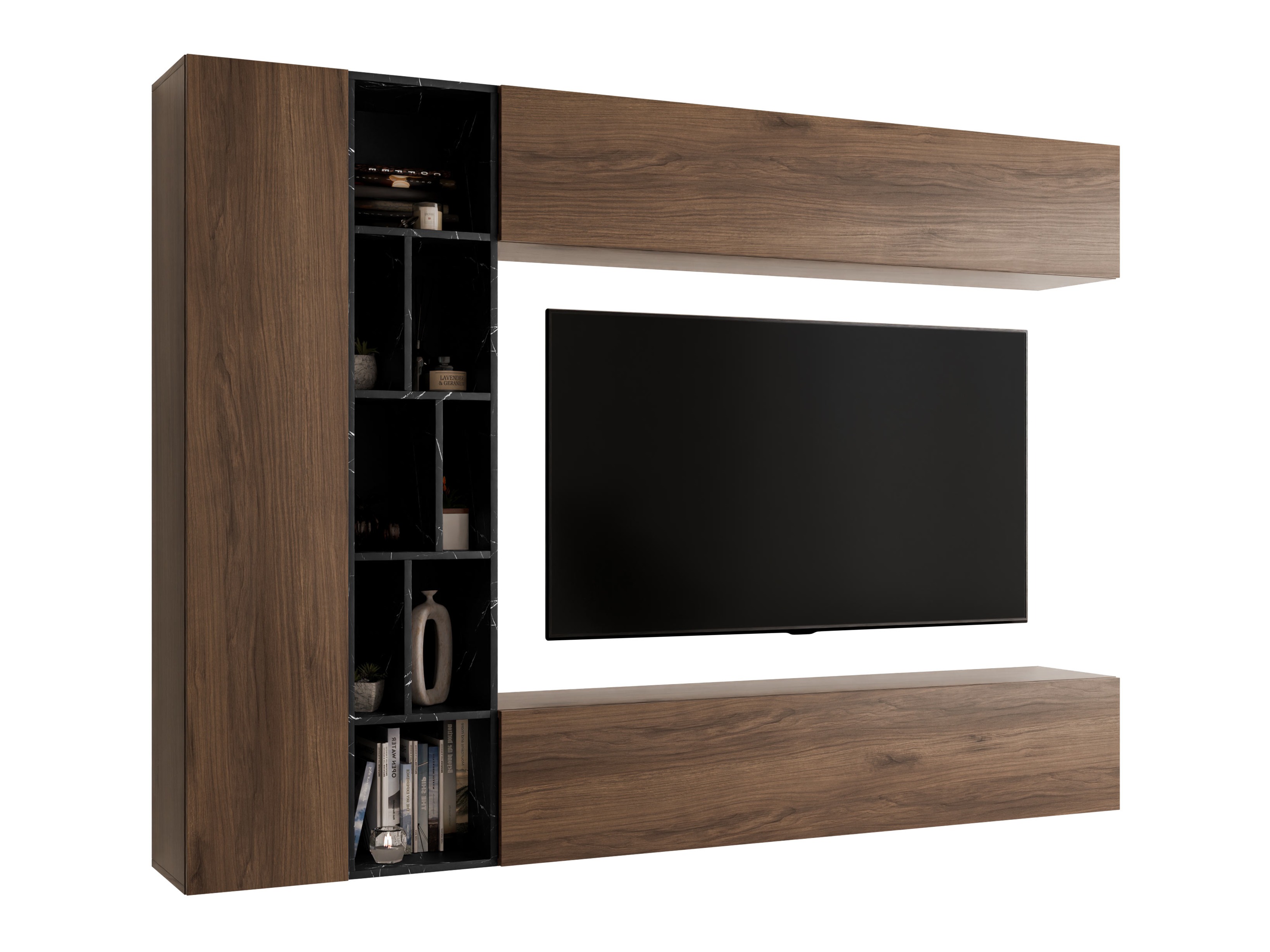 Conjunto para sala de estar Comfivo Natura (Nogueira + Mármore preto)