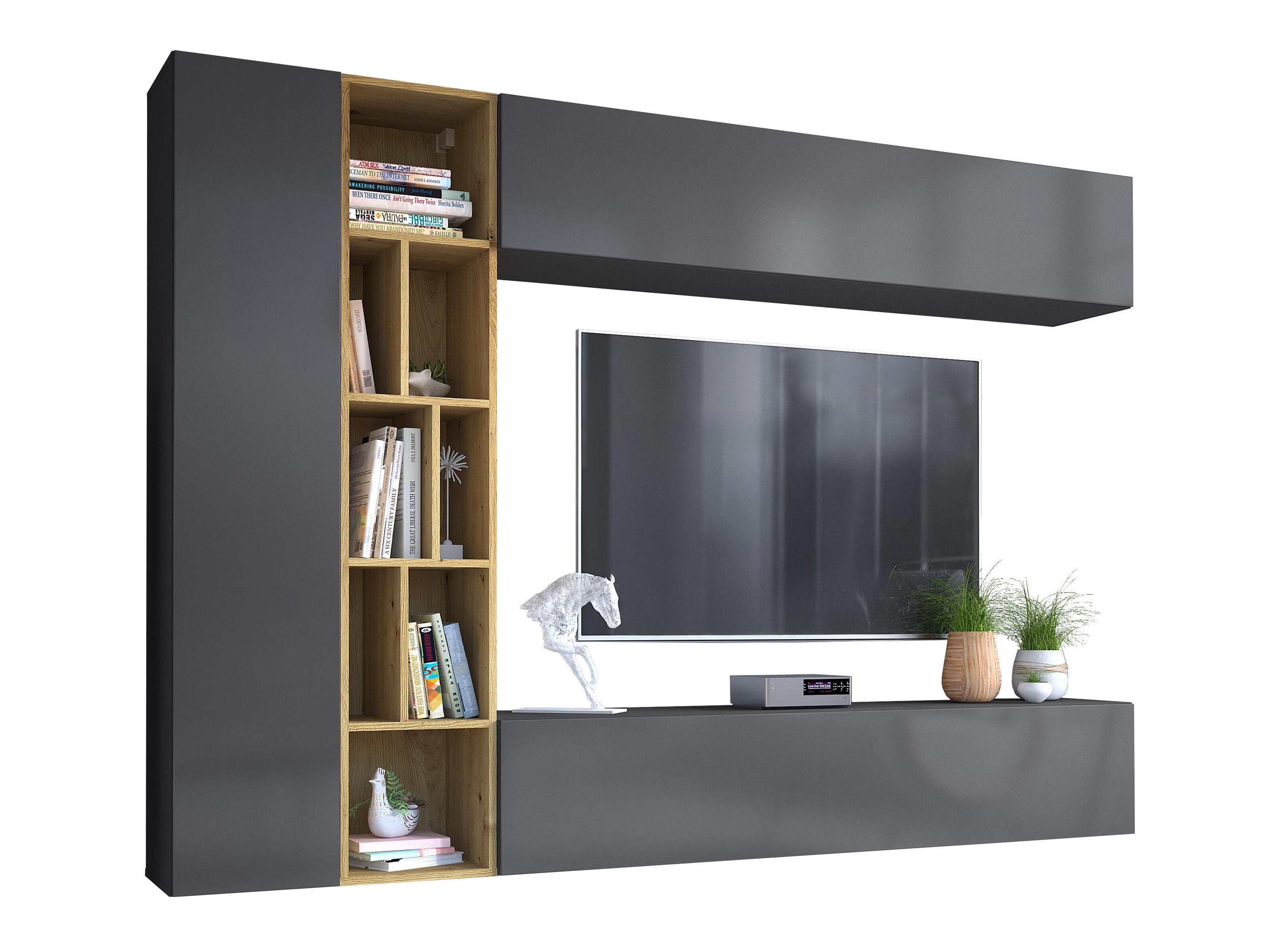 Conjunto para sala de estar Comfivo Natura (Cinzento + Carvalho Artisan)