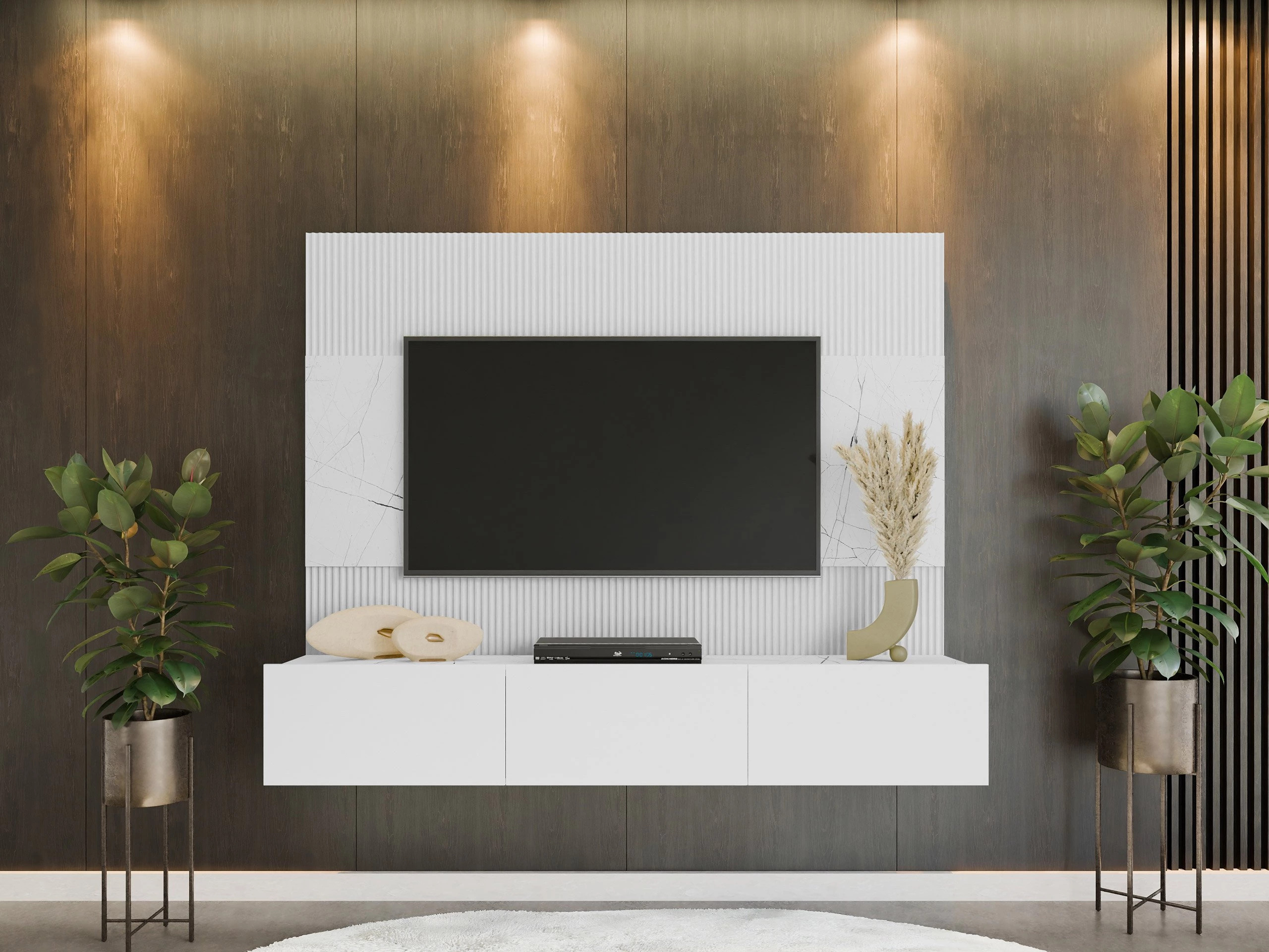 Conjunto para sala de estar Comfivo Salix (Branco + Marmore branco)